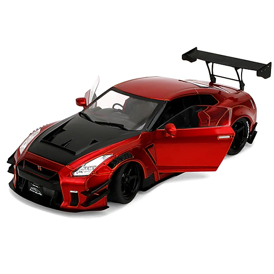 Jada Collectible Nissan Gt-R (R35) Liberty Walk Body Kit 2.0 Rhd (Right Hand Drive) Red Metallic With Carbon Hood "Pink