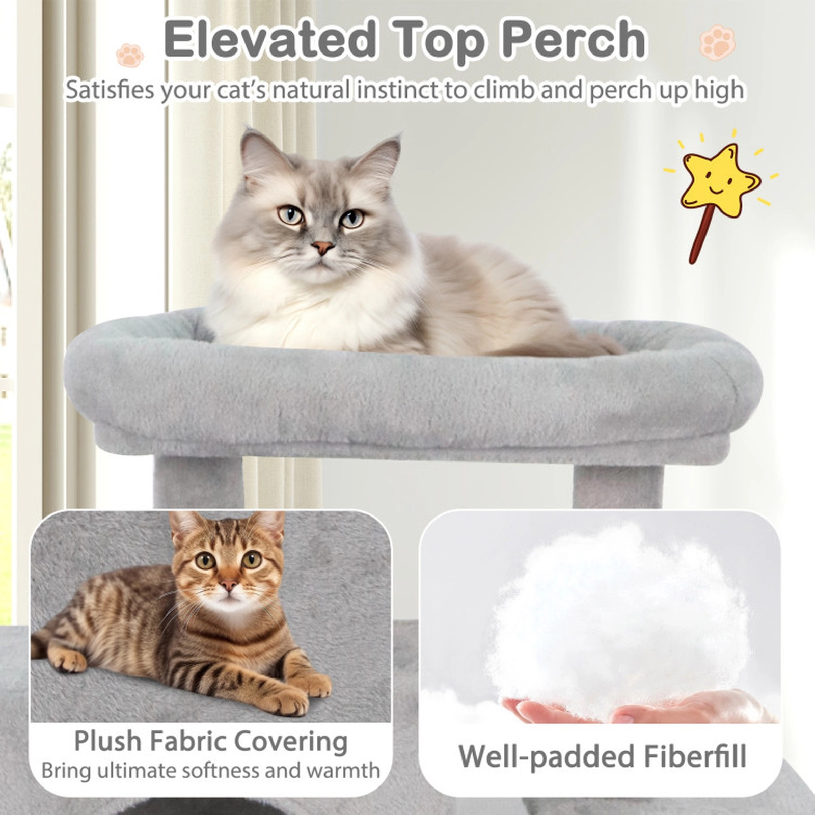 SUGIFT 70-in Light Gray Tall Cat Tree for Large Indoor Cats with 2 Condos Hammock and Anti-Tip Kit