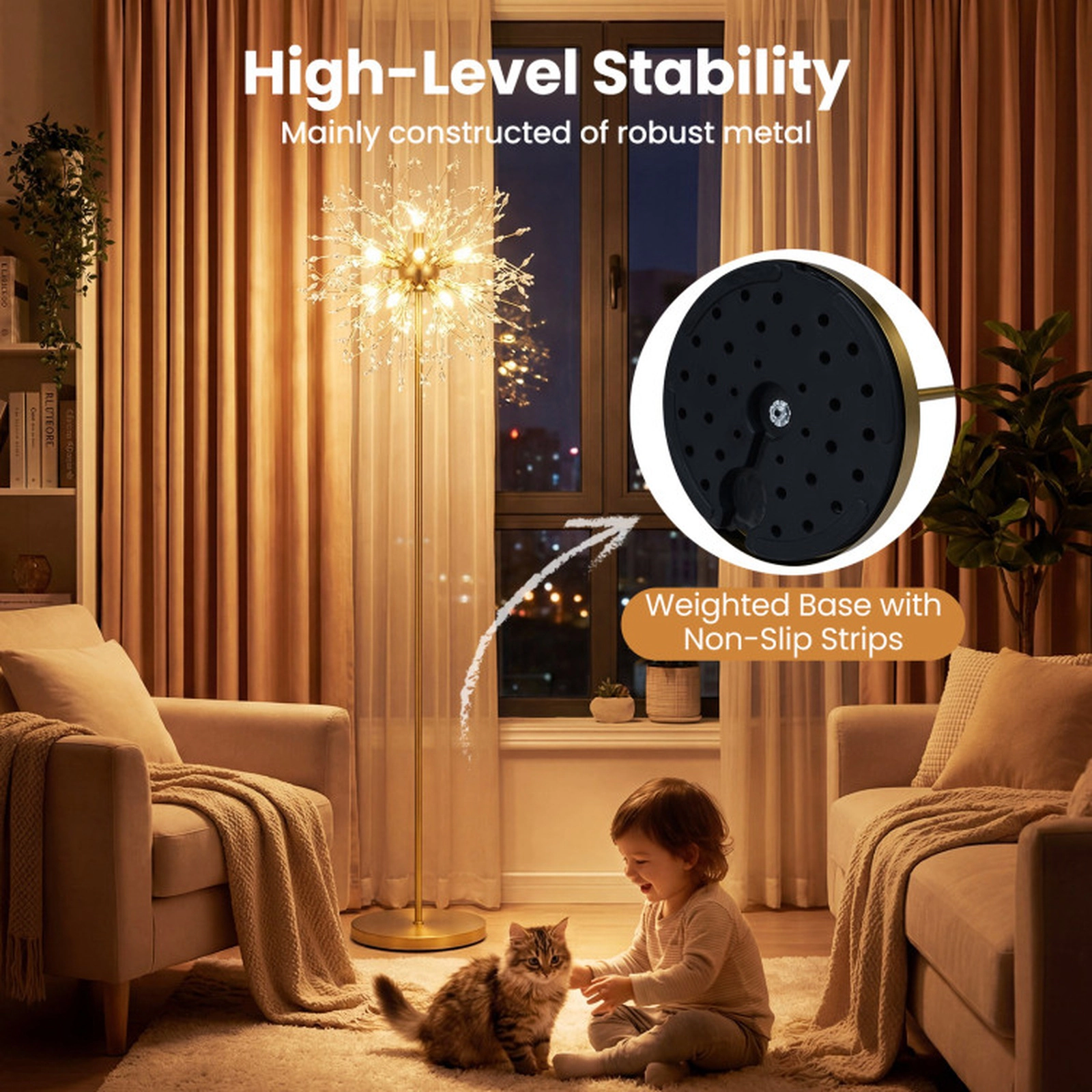 SUGIFT 63-in Dandelion Crystal Floor Lamp with Acrylic Crystals 8 G9 Sockets Gold / Sliver