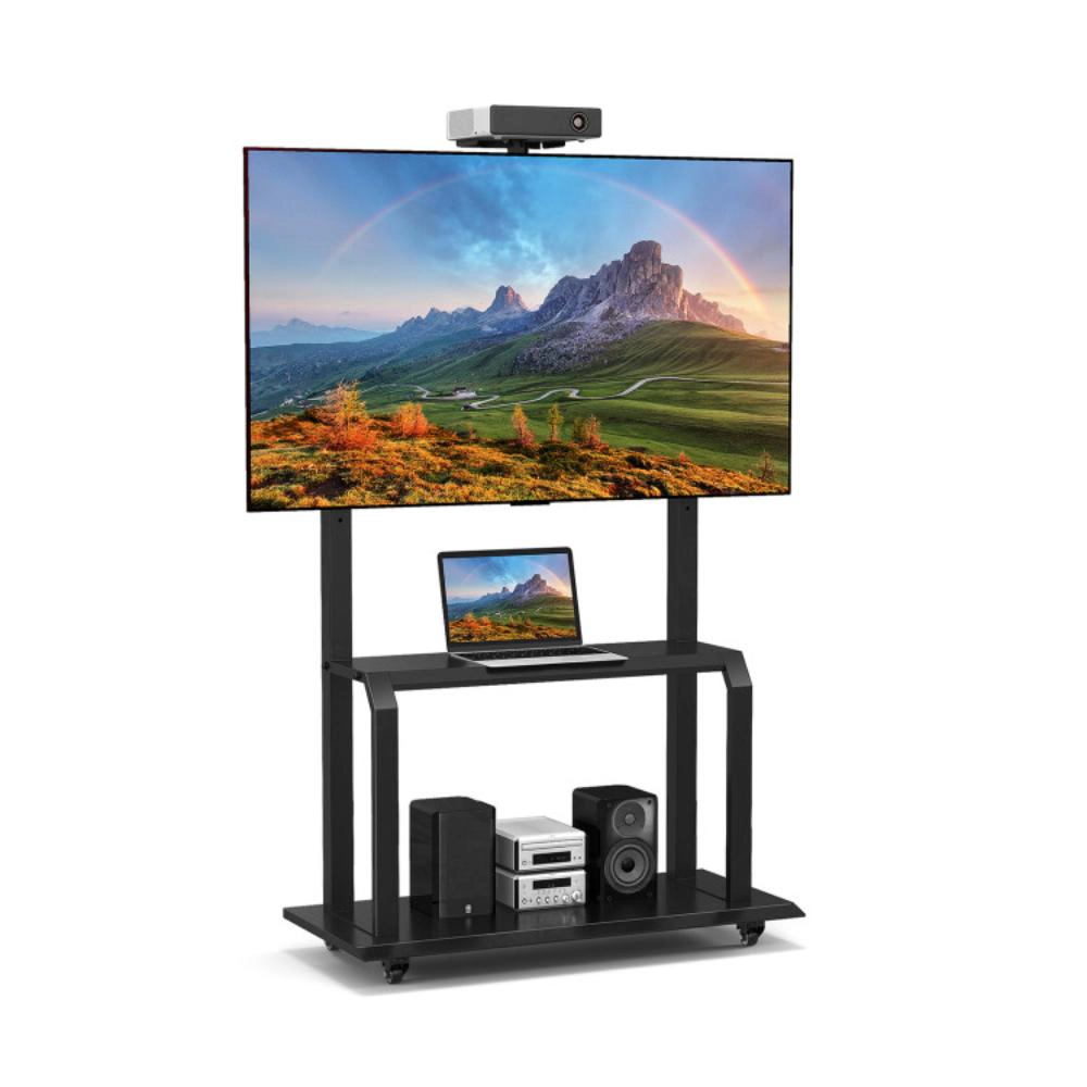 Hivvago Mobile Tv Stand With Camera Shelf And Av Shelves For 32-80 Inch Flat/Curved Tvs