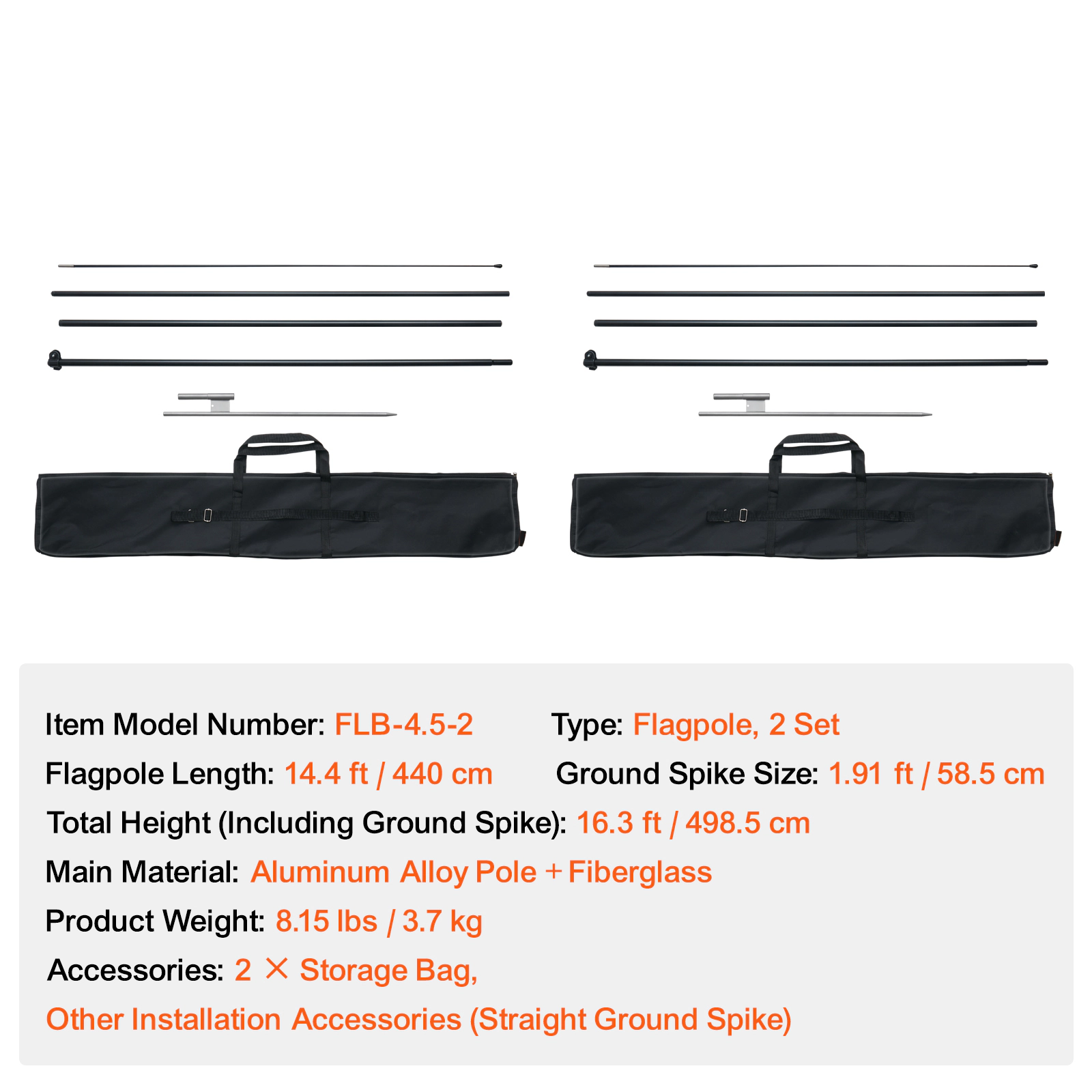 HONGGE Feather Flag Pole Kit Swooper Flag Pole Sign Flag Poles for Business Advertising Flags Outdoor with Ground