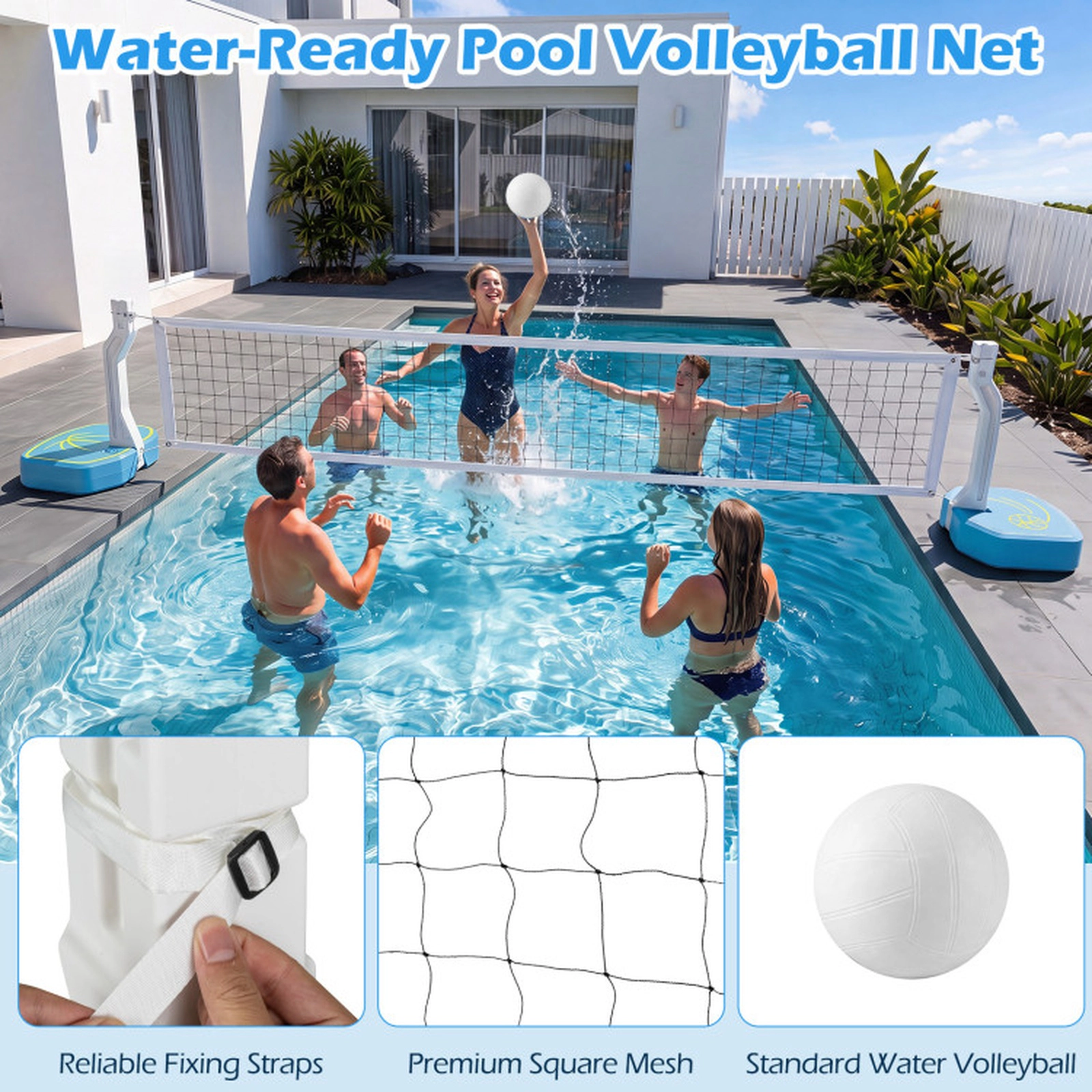SUGIFT 2-in-1 Pool Basketball Hoop and 25-ft Volleyball Net Set with Weighted Base and Air Pump