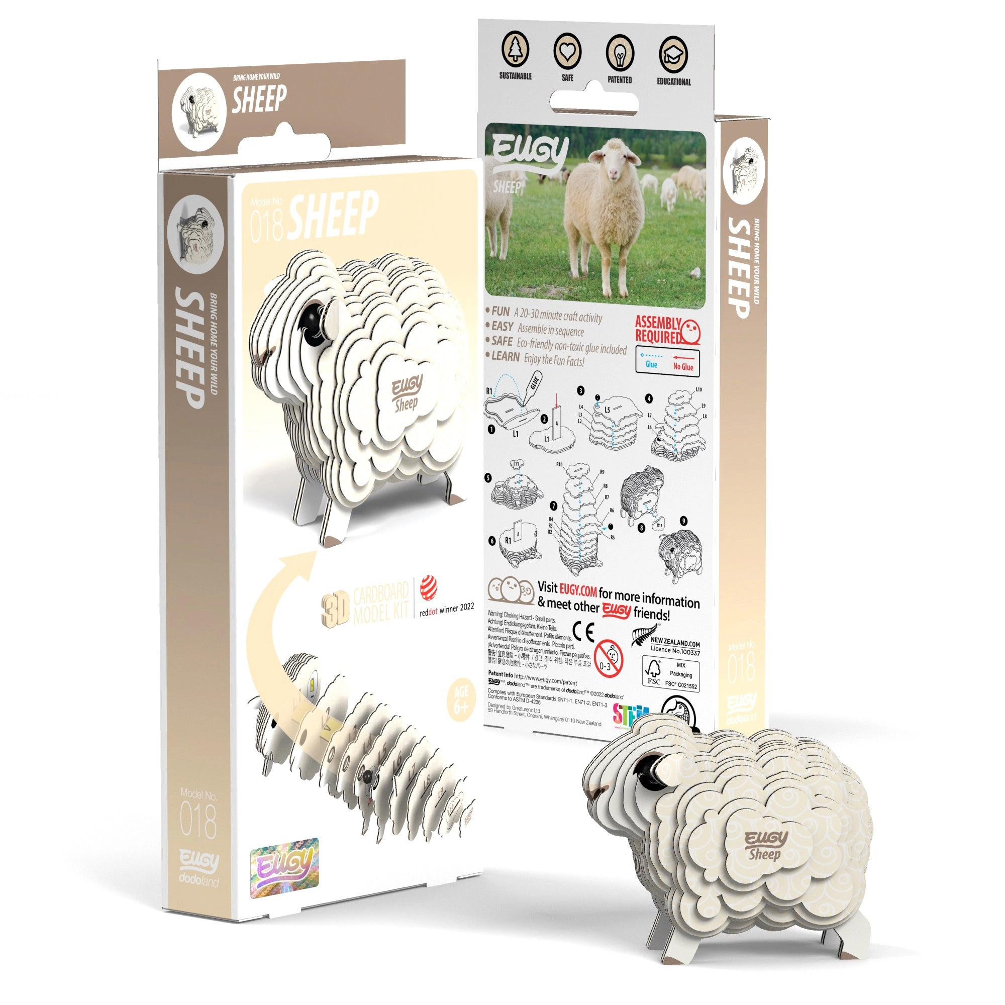EUGY Sheep 3D Puzzle - contains 22 puzzle pieces