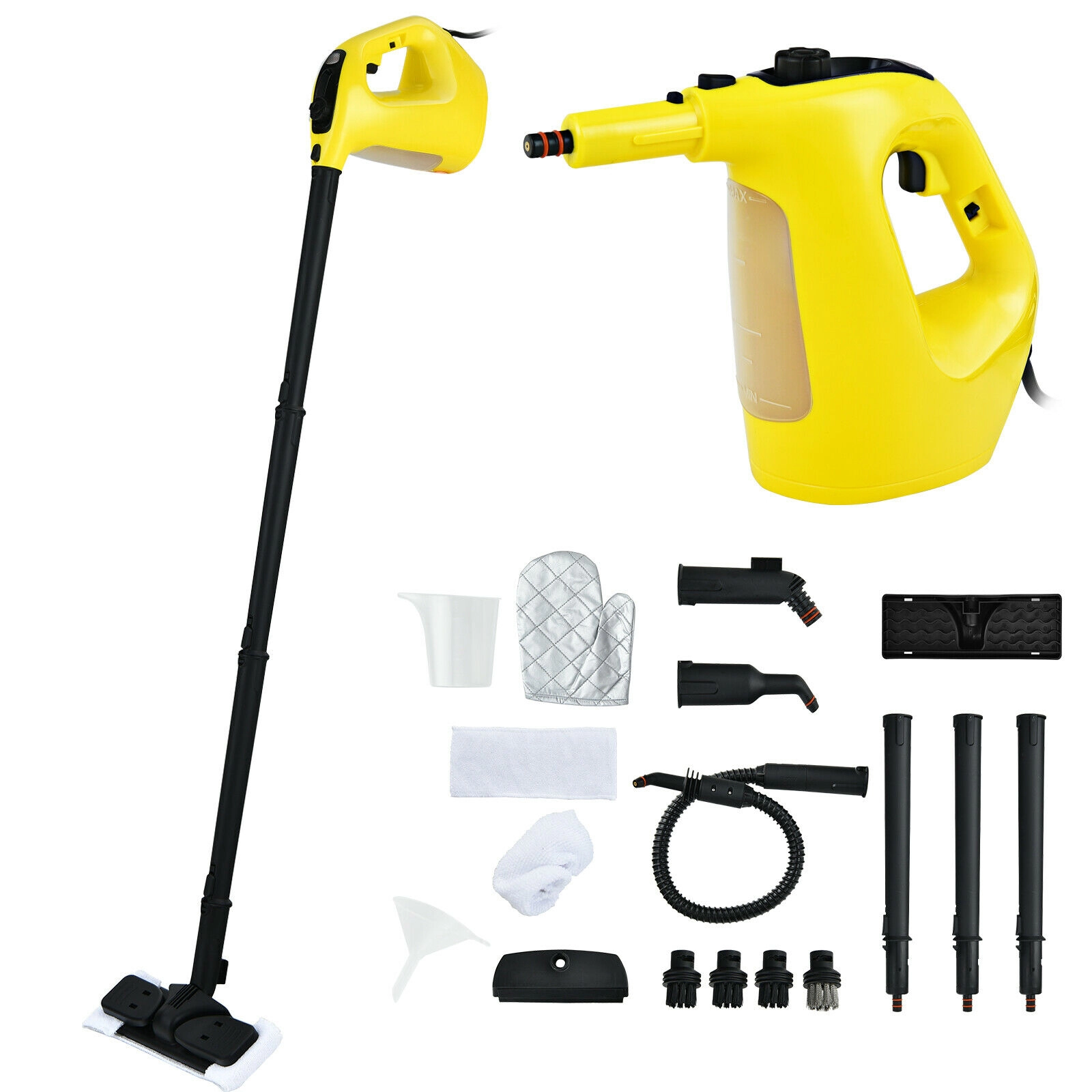 SUGIFT 1400W Multipurpose Pressurized Steam Cleaner Upright Vacuum with 17-Piece Accessory Set 12-oz Tank Yellow