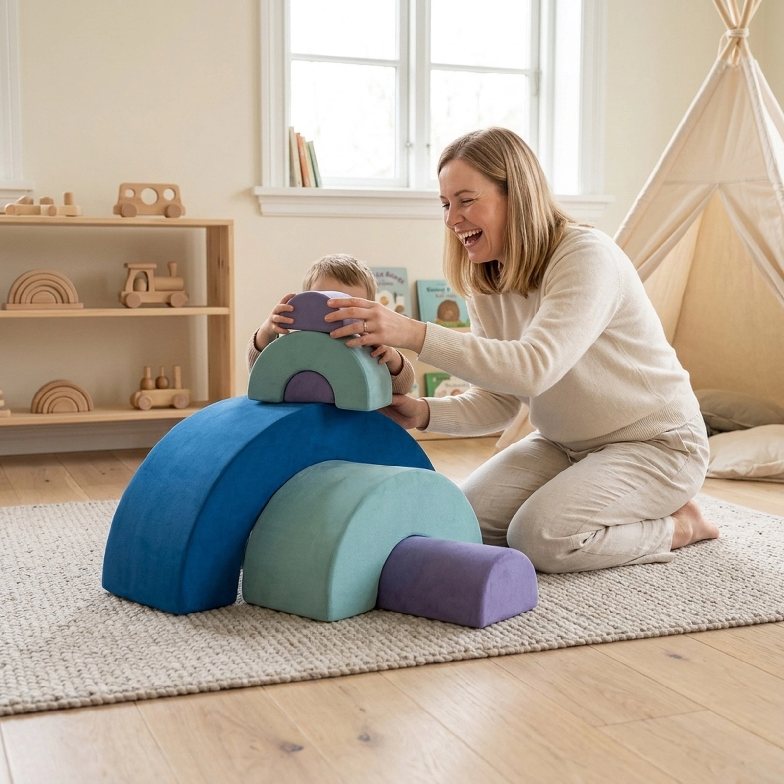 Rainbow Arc Foam Climber Playset 3-Piece Soft Climbing Blocks with Machine-Washable Suede Covers Ages 3+ Multicolor