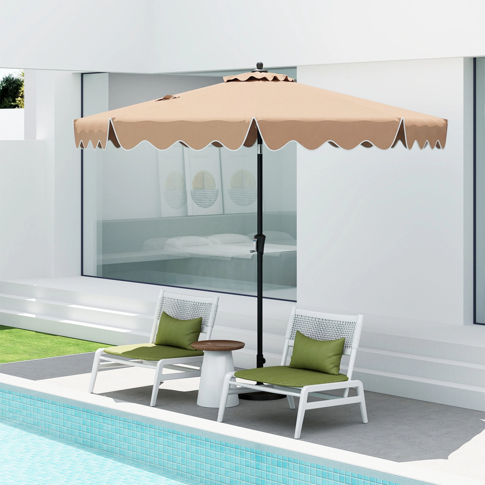 SUGIFT 9 ft Ruffled Patio Umbrella with Crank Handle and 25 Degree Push Button Tilt