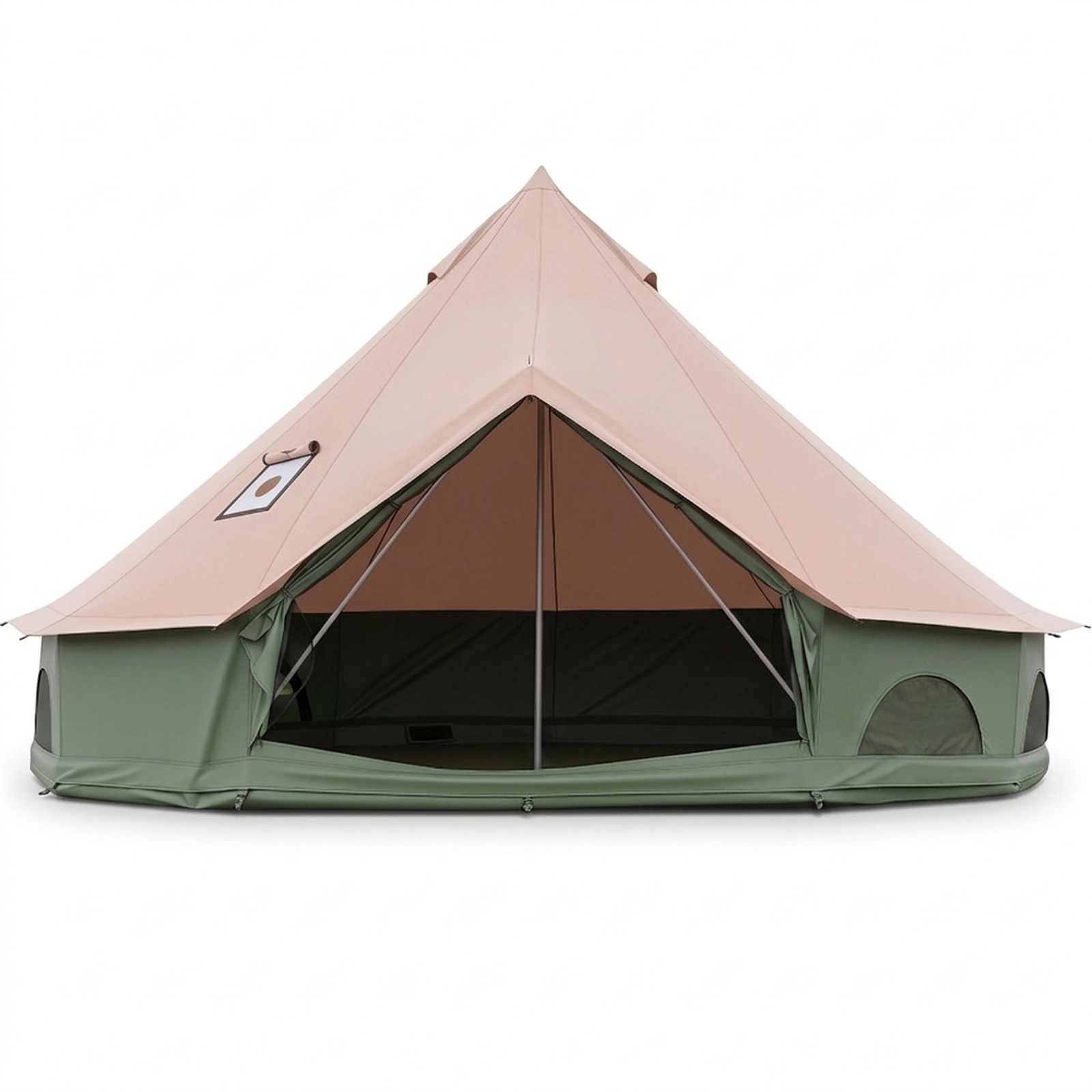 SUGIFT 4 to 6 Person Khaki Green 13.5 x 7.2-ft Waterproof Bell Tent with Stove Jack and Mesh Doors