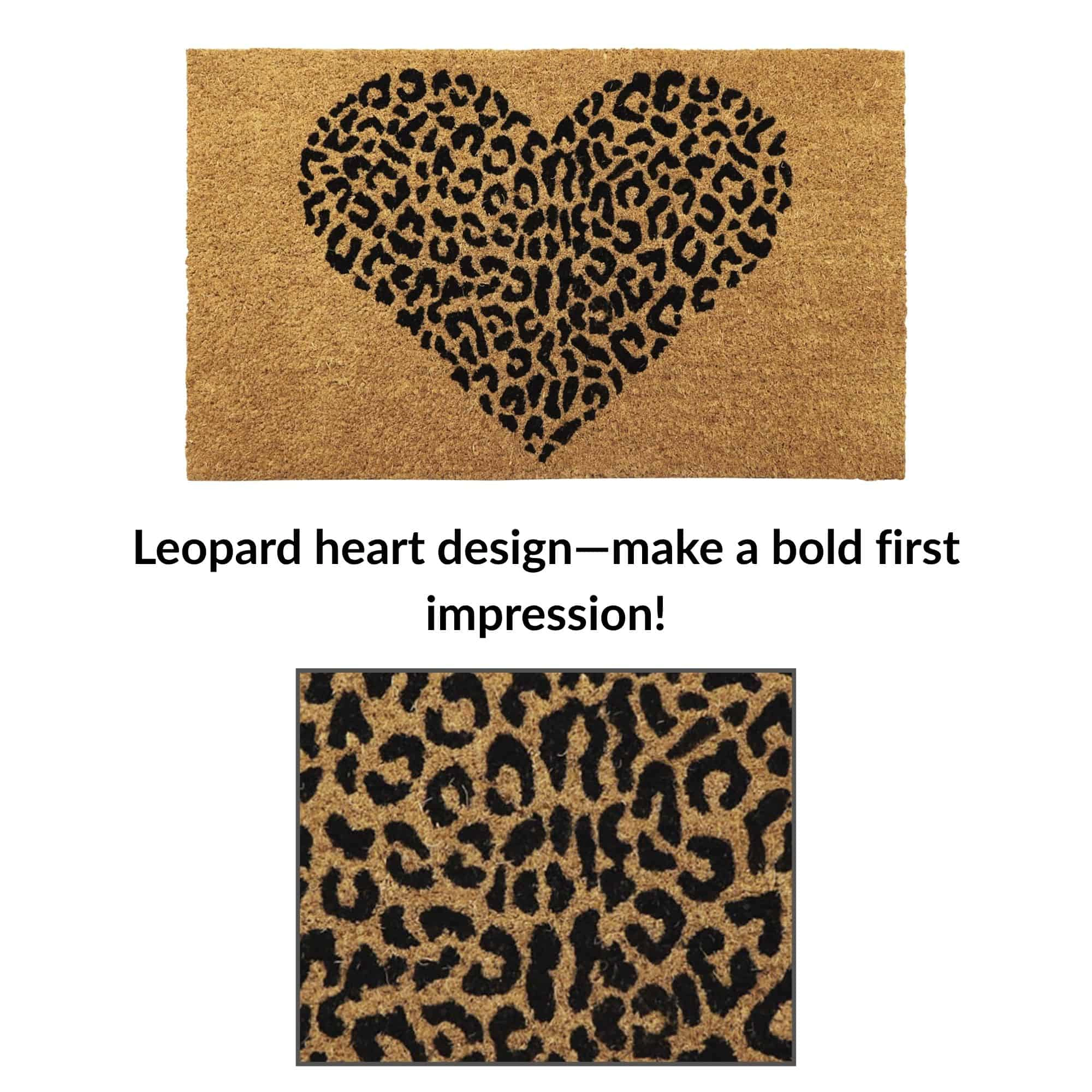 Evideco French Home Goods Natural and Black Leopard Heart Coir Doormat 30 x 18 Inches