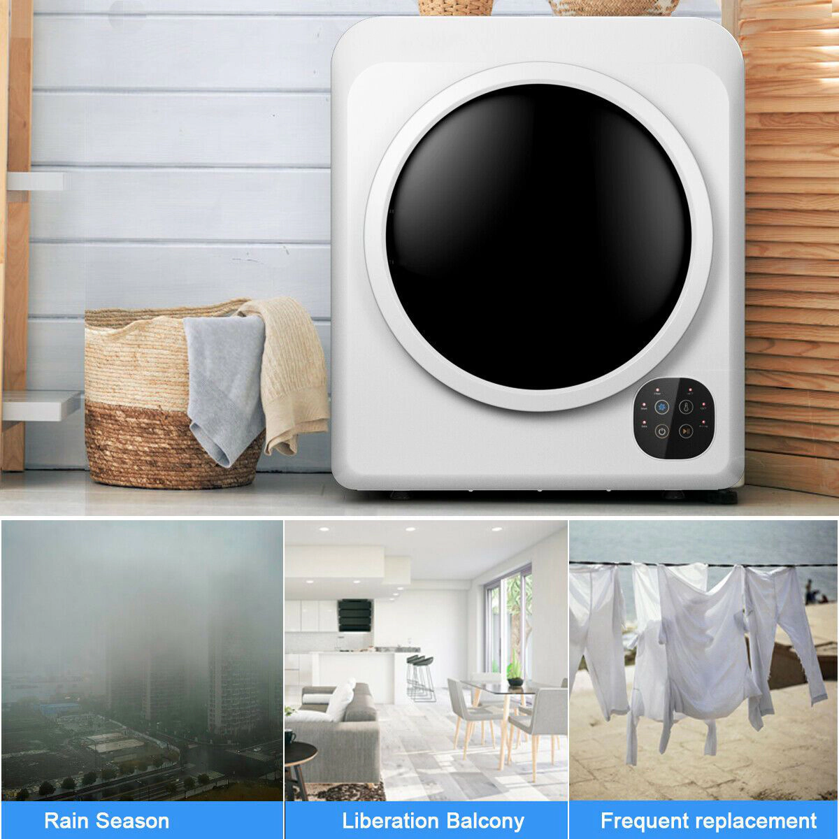 SlickBlue Portable Tumble Dryer with Stainless Steel Drum and Multiple Drying Programs