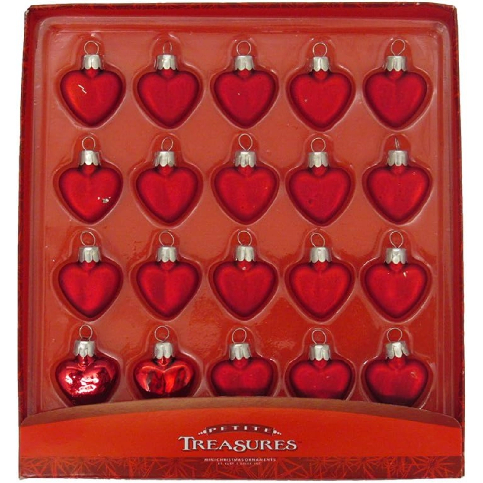 Kurt Adler Petite Treasures Mini Red Heart Glass Ornaments 20 Piece Set 1 inch