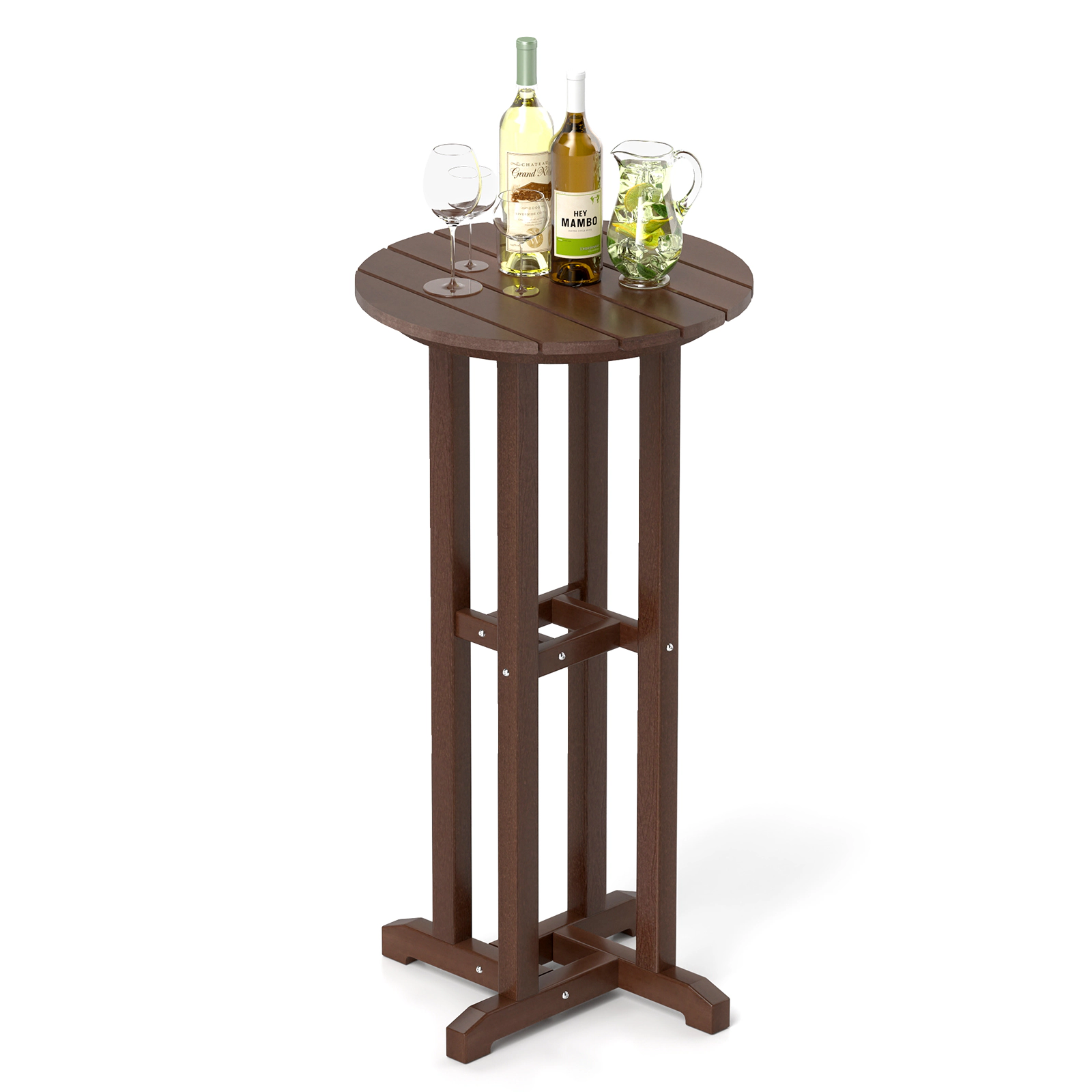 LJG 21.5 Inch Round Bar Table Patio HDPE Height Dining with Slatted Tabletop