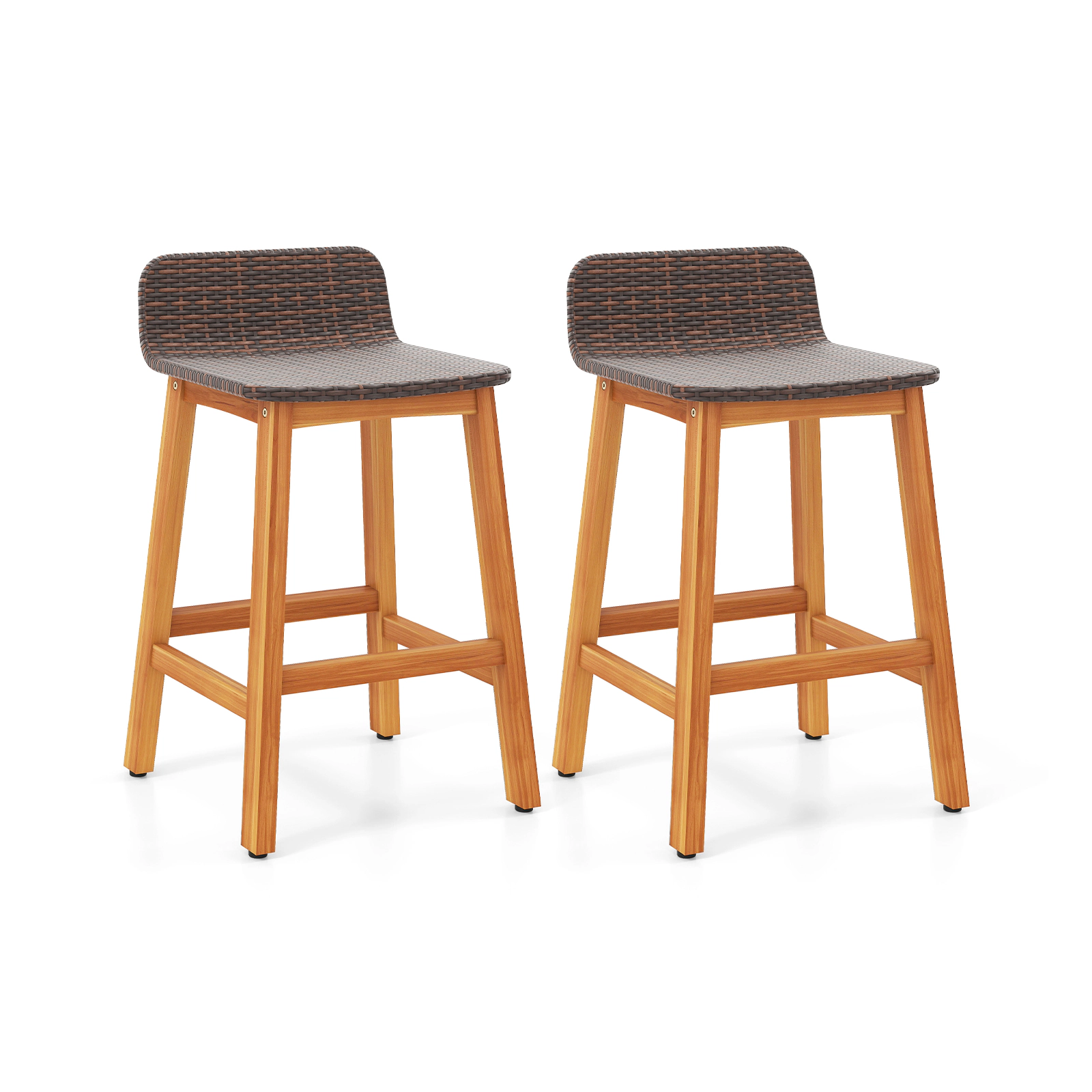SUGIFT Porch Bar Stools with Backrests and Footrests 400-lb Capacity 26-in Seat Height Natural Brown