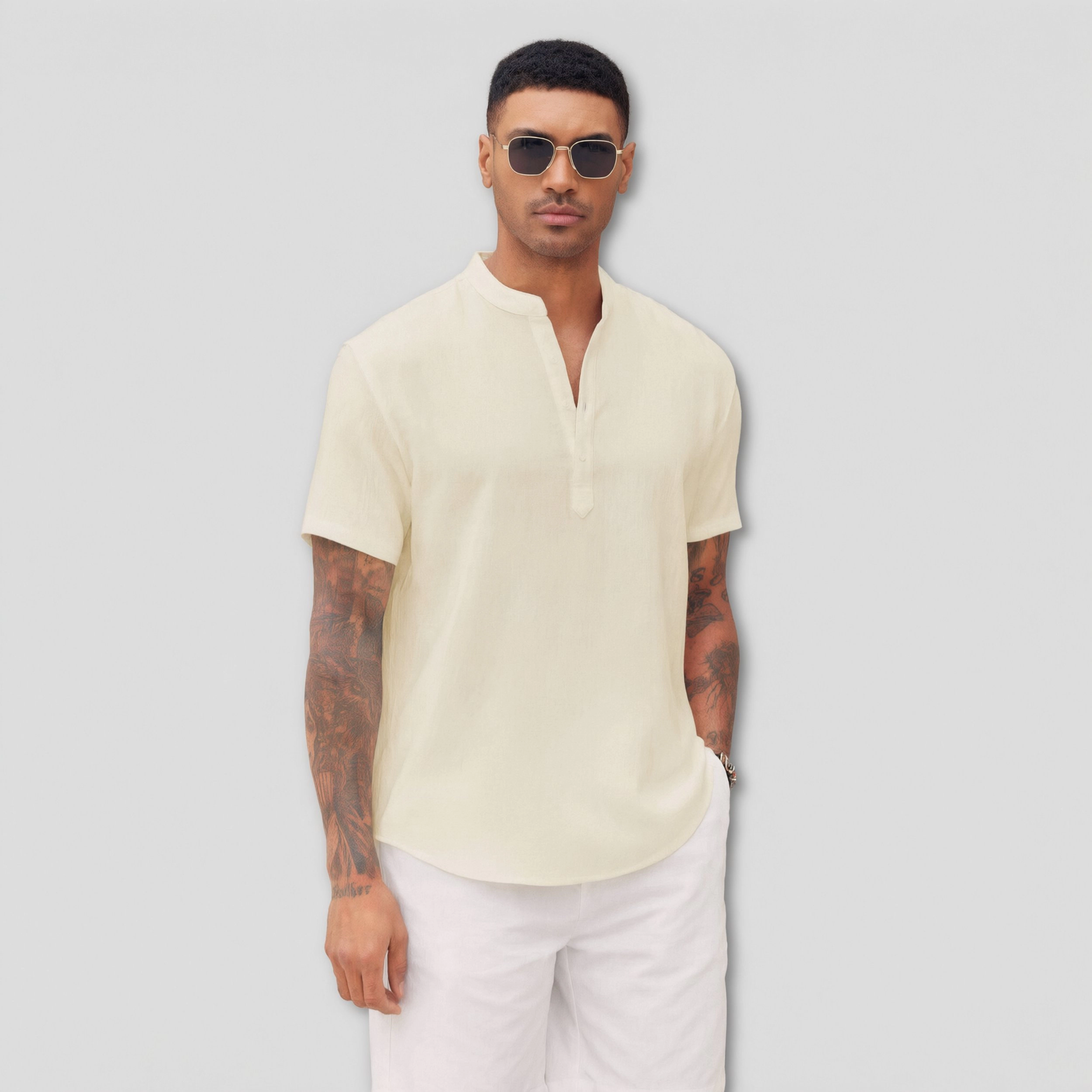COOFANDY Mens Short Sleeve Henley V Neck Shirt Button Placket Casual  Tops
