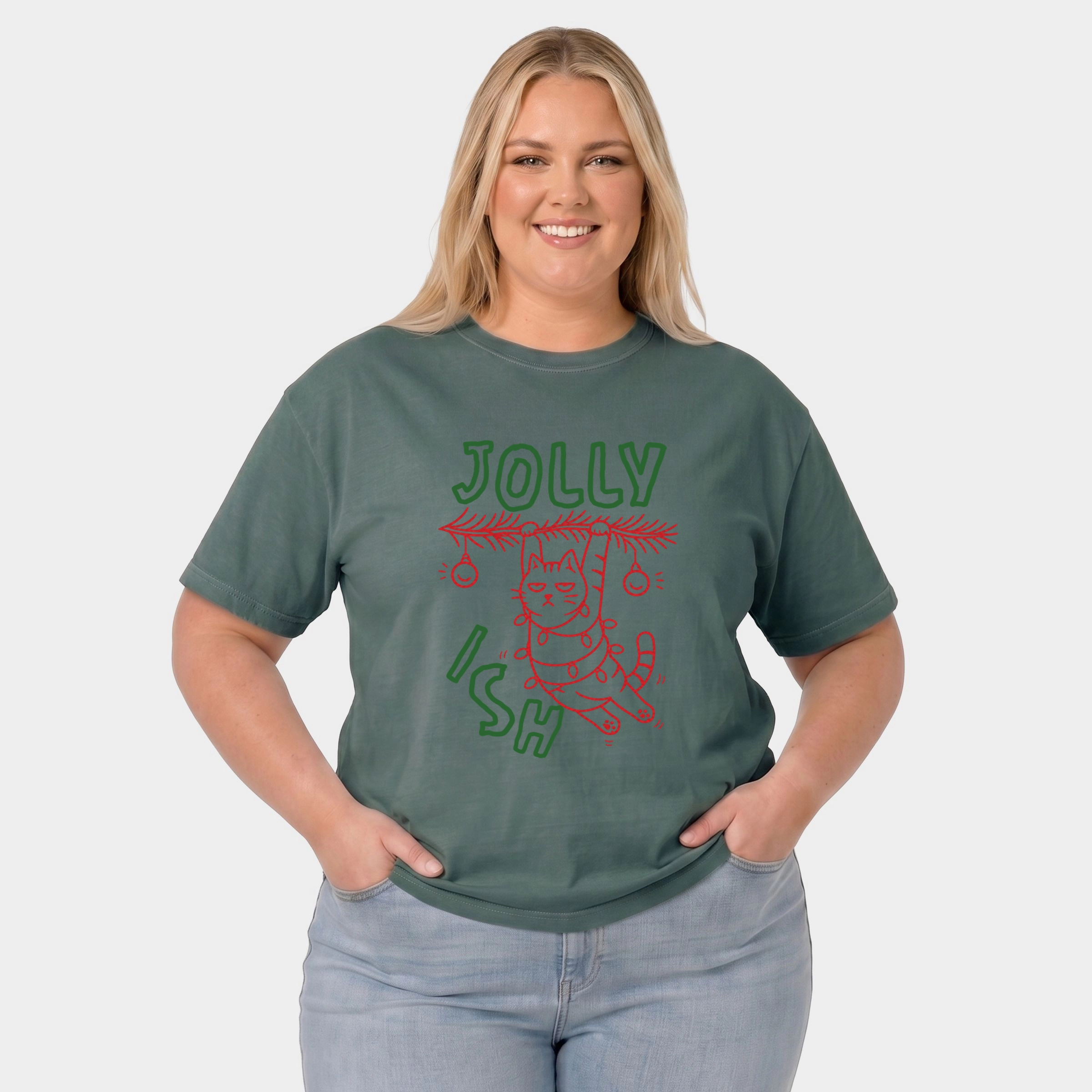 Simply Sage Market - Women's Plus Sized Garment Dyed Graphic T-Shirt Jollyish Cat