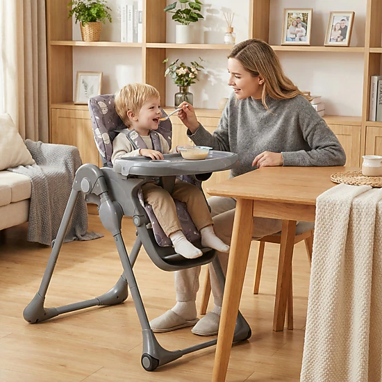 SlickBlue Gray Foldable Baby High Chair with Reclining Backrest