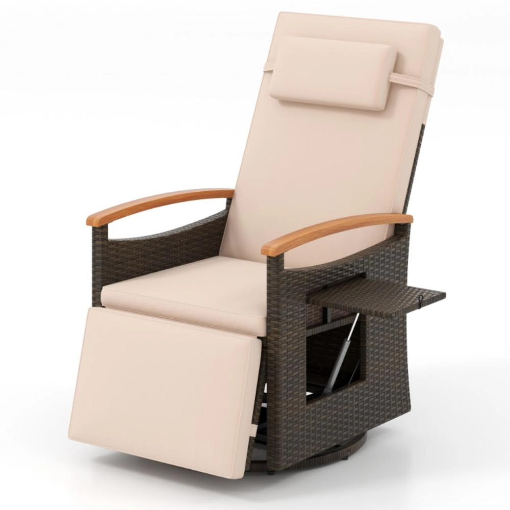 Hivvago Patio Rattan 360 Degree Swivel Recliner Chair With Adjustable Backrest And Footrest