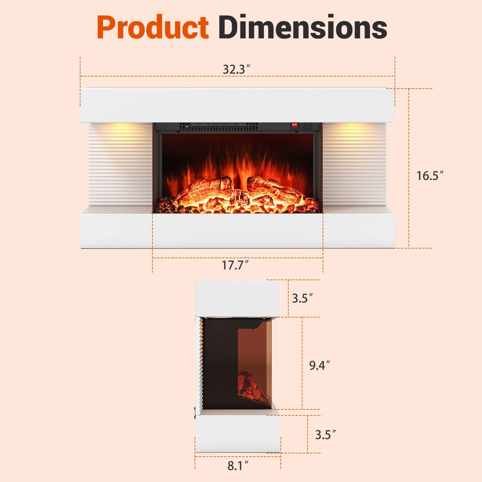 SlickBlue 32 Inch Wall Fireplace Heater with Floating Mantel