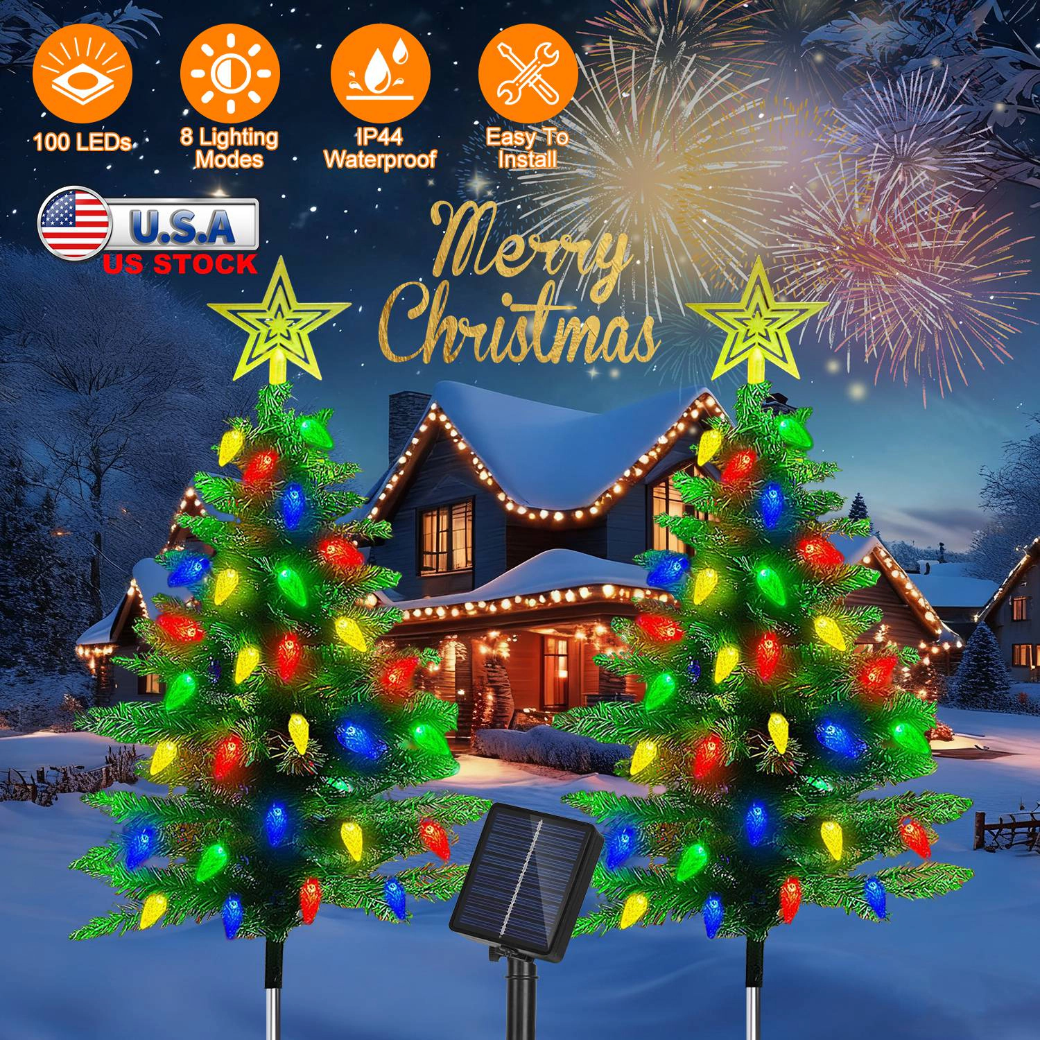 GBruno 2-Pack Solar Christmas Tree Pathway Lights