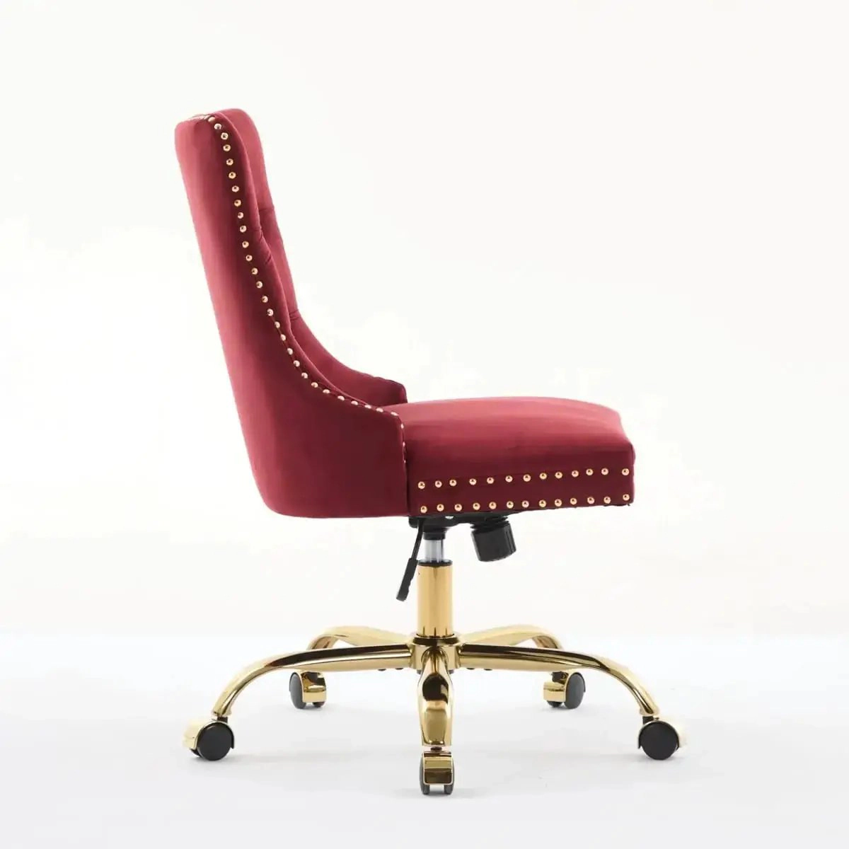 Platinum-Level Office Chairs Wine Red Velvet Tufted Adjustable Swivel Office Chair Gold