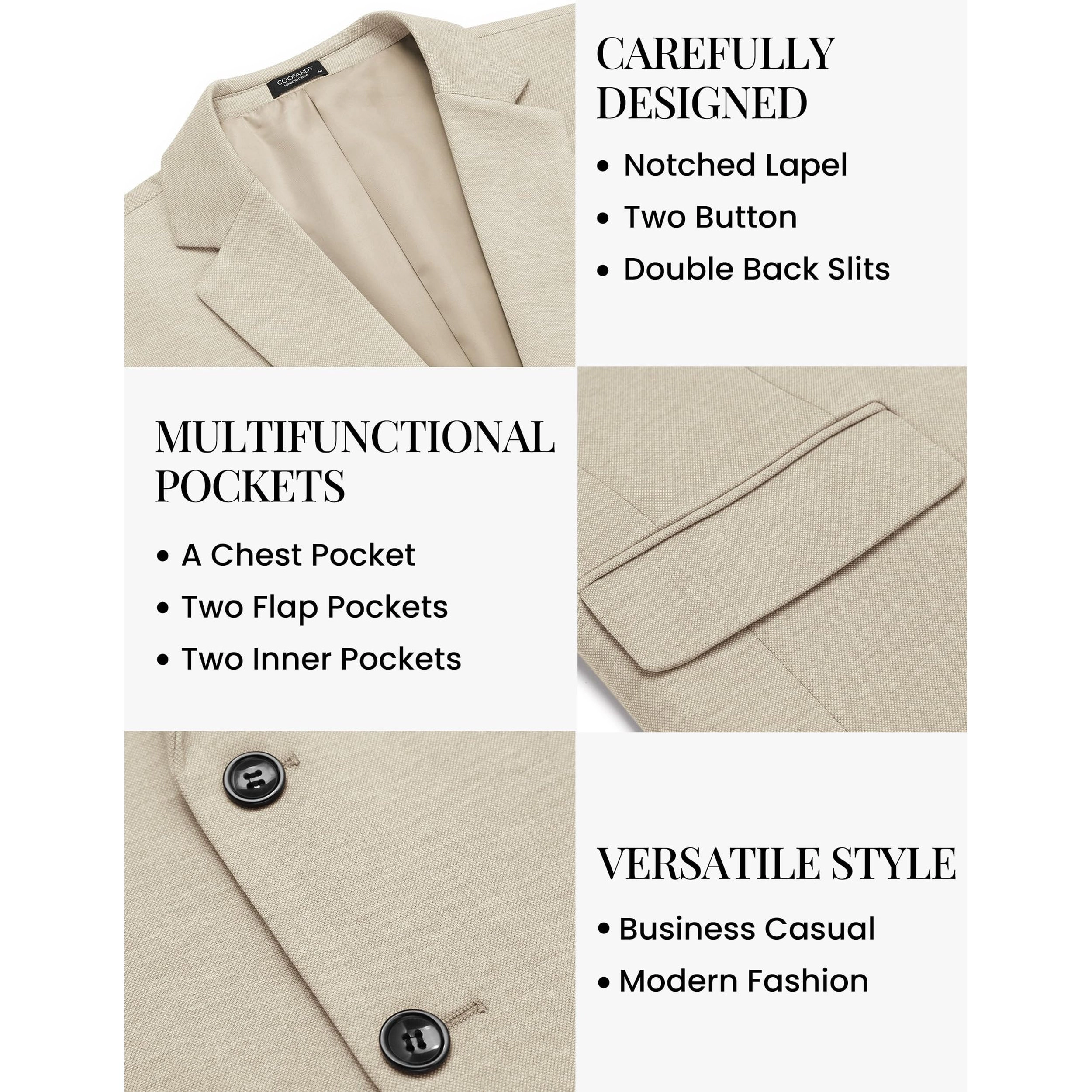 COOFANDY Men's Slim Fit Two Button Notch Lapel Casual Blazer Sport Coat Suit Jacket