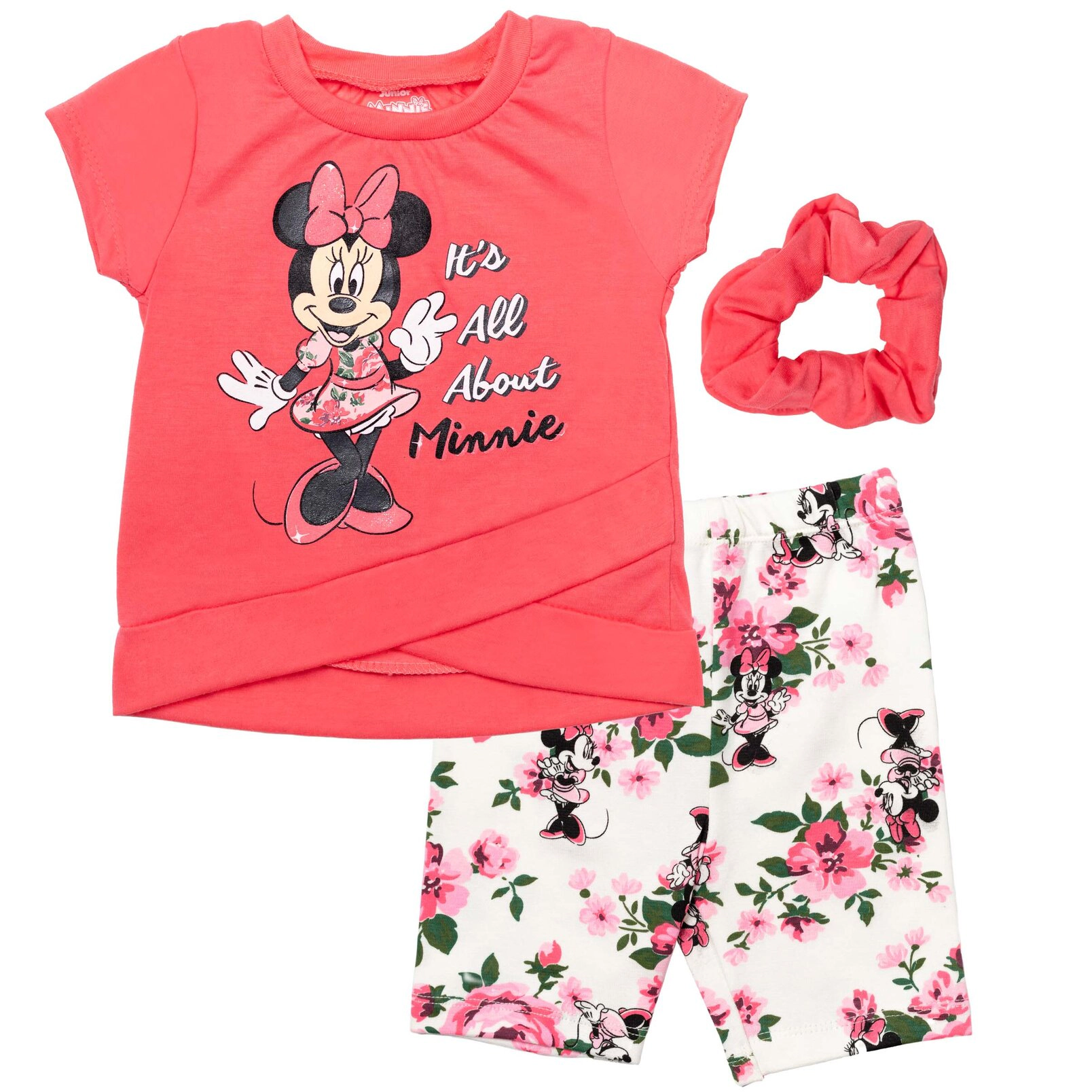 Disney Minnie Mouse Girls' T-Shirt and Bike Shorts Set with Scrunchie