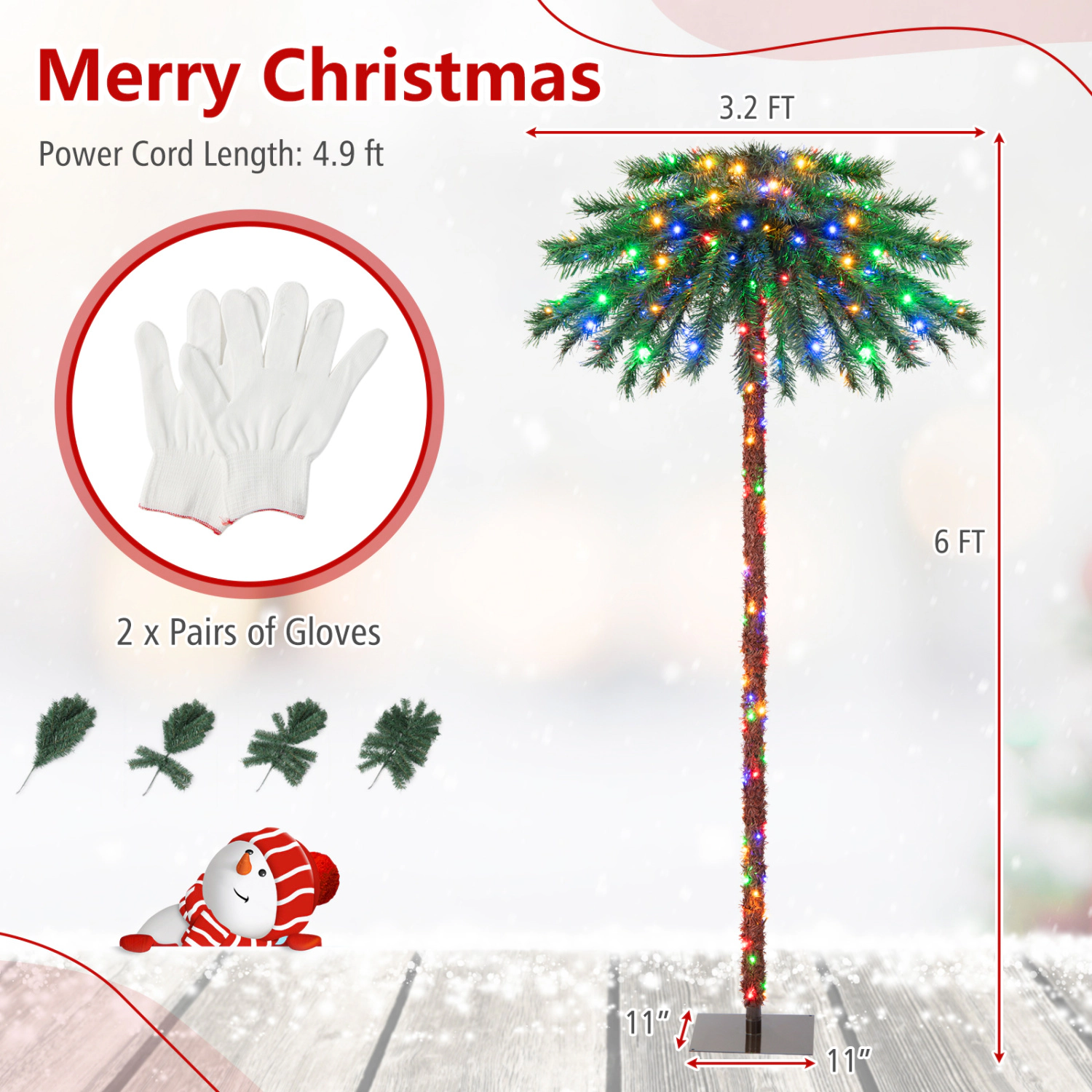 LJG 6 Feet Pre-Lit Artificial Tropical Christmas Palm Tree with 210 Multi-Color Lights