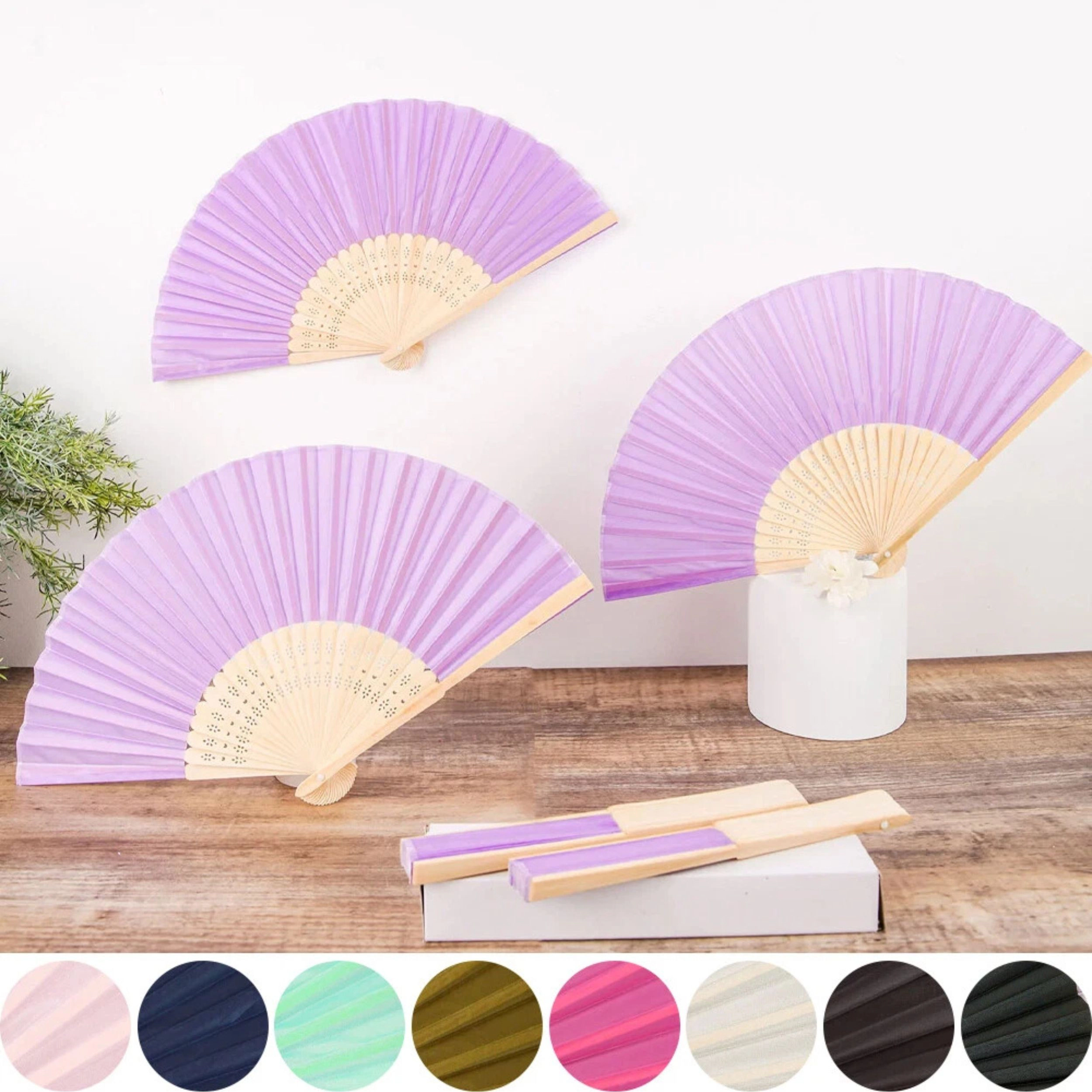 Home Collection Pack of 5 Silk Folding Hand Fans with Bamboo Handles
