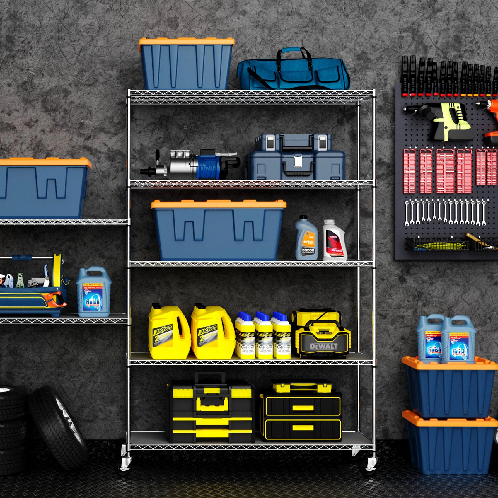 Flynama 6 Tier Wire Shelving 6000 LBS NSF with Wheels Adjustable Height Garage Storage Unit in Chrome