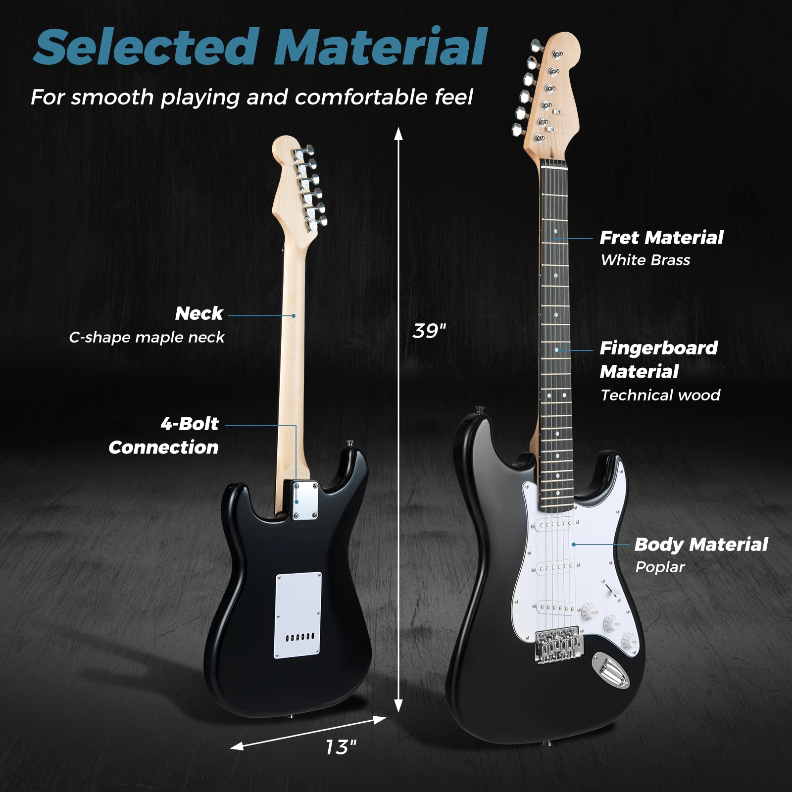 SUGIFT Black 39-in Full Size Electric Guitar Beginner Kit with 15W Amplifier Gig Bag and Digital Tuner
