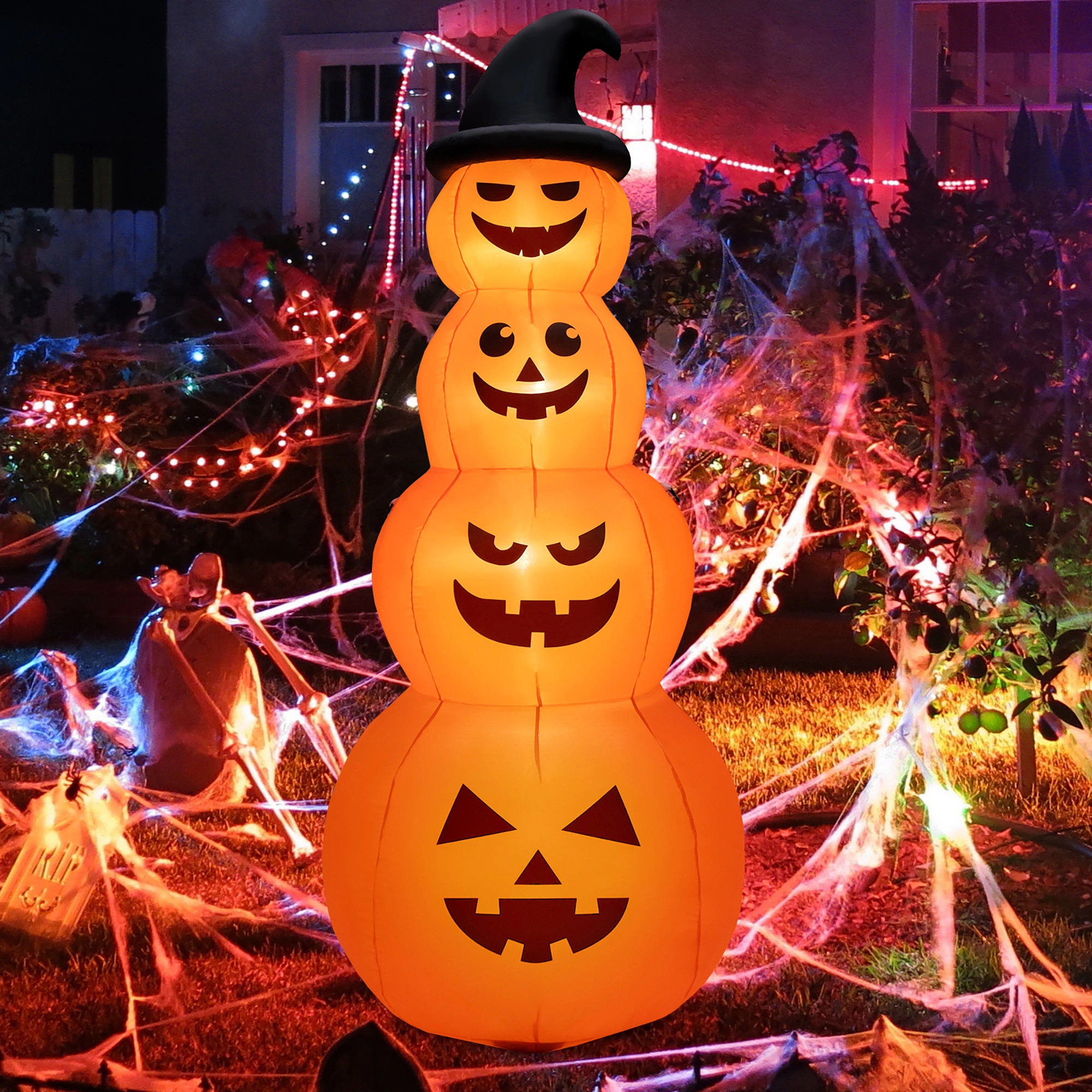 LJG 8 Feet Inflatable Halloween Pumpkins Stack with Built-in LED Lights