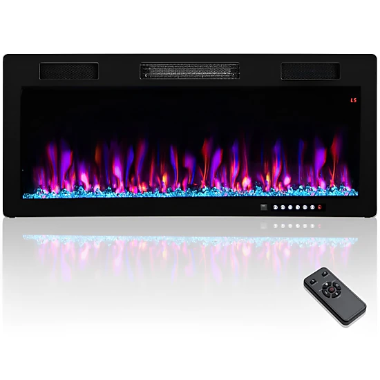 SUGIFT 40-Inch 5100 BTU Recessed or Wall-Mounted Electric Fireplace, 12 Flame and Ember Bed Colors