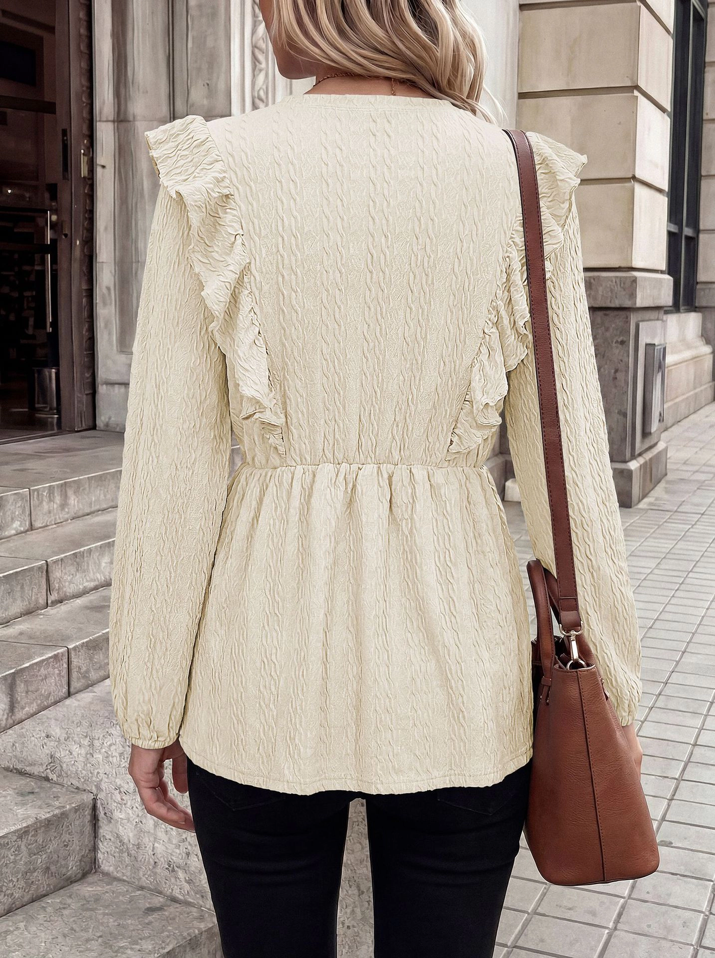Enchanted Funland Womens Shirts Dressy Casual Ruffle Babydoll Long Sleeve Blouses