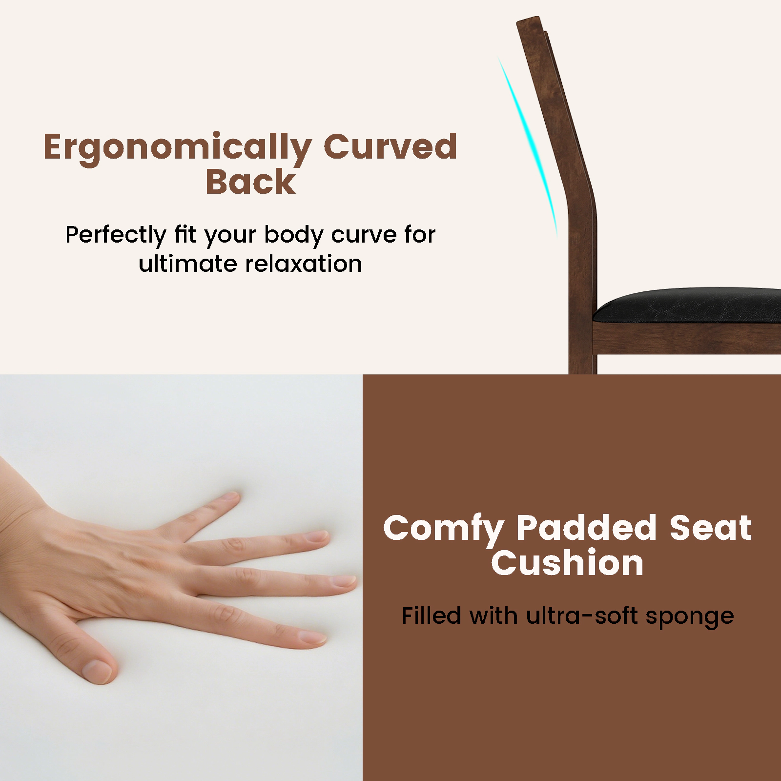SUGIFT Walnut Wooden PU Leather Padded Seat Rubber Wood Frame Set of 2 Dining Chairs