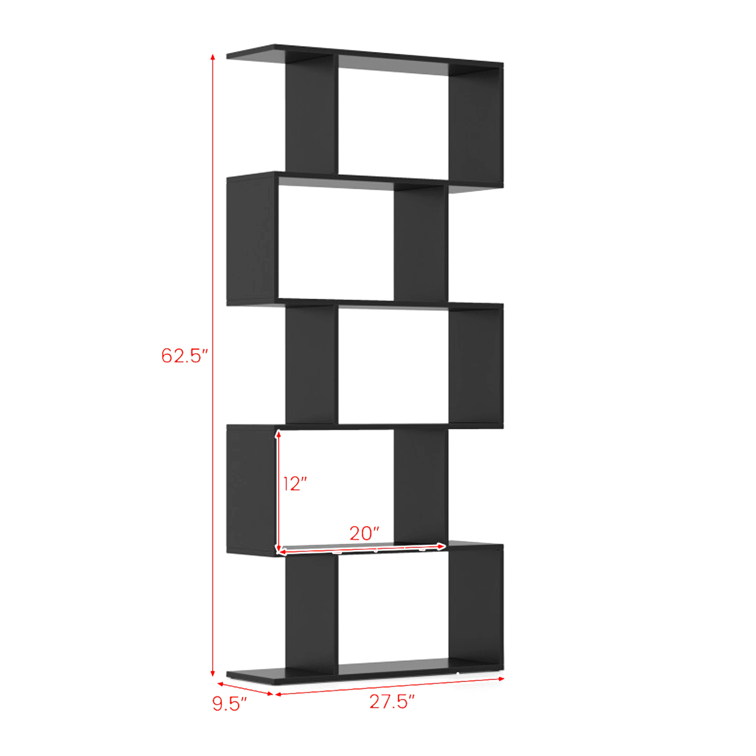 Hivvago Freestanding 5-Tier Bookcase with Anti-Tip Kit
