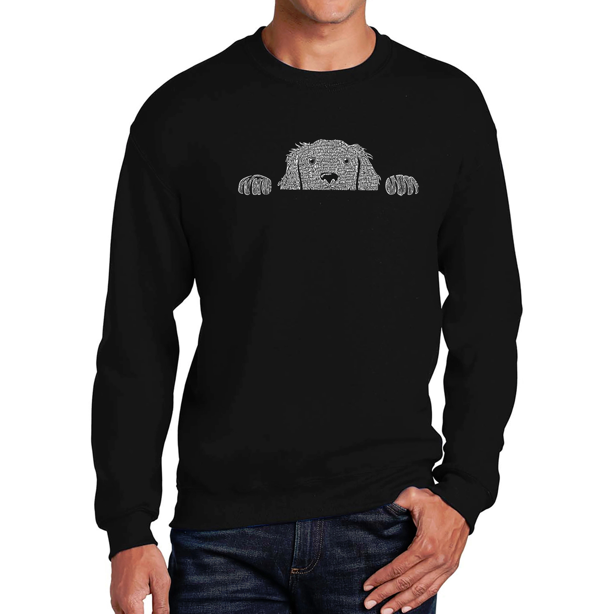 LA Pop Art Peeking Dog - Mens Word Crew Sweatshirt
