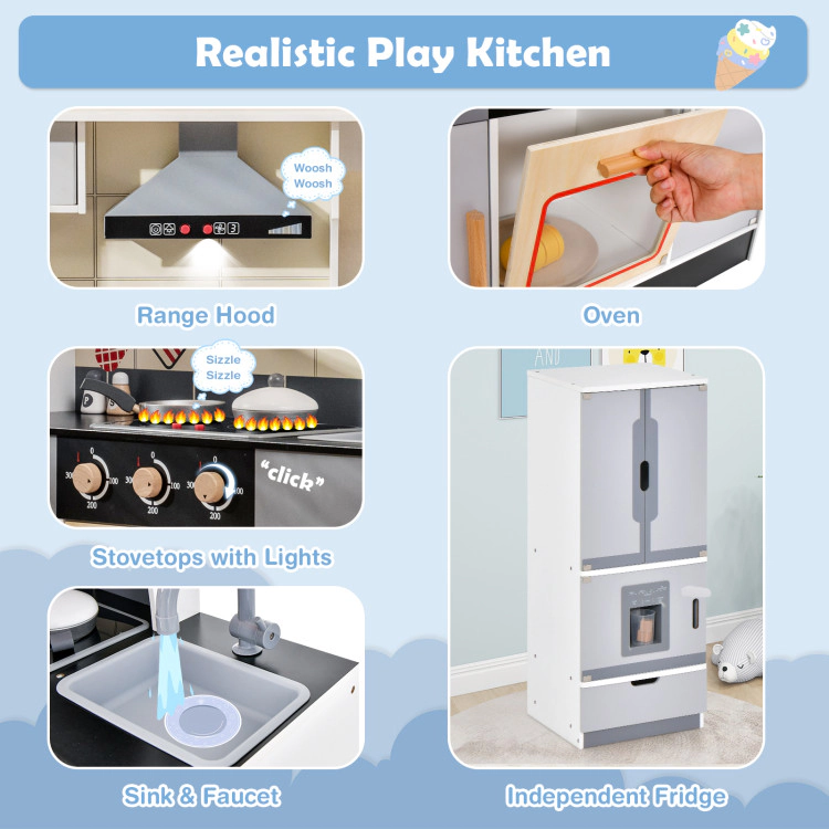 Hivvago Wooden Chef Play Kitchen and Refrigerator with Realistic Range Hood and Roaster
