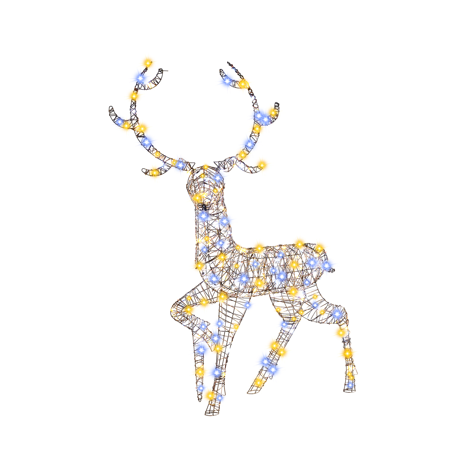 SUGIFT Brown 4.6-ft Pre-Lit PE Rattan Christmas Reindeer Deer with 170 Cold and Warm LED Lights