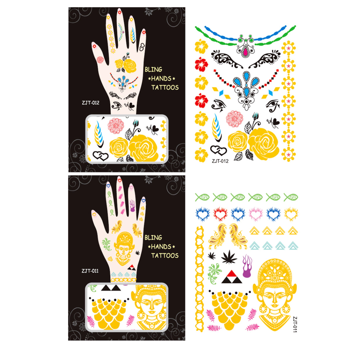 Wrapables Trendy Temporary Metallic Hand Tattoos, Roses and Hinduism