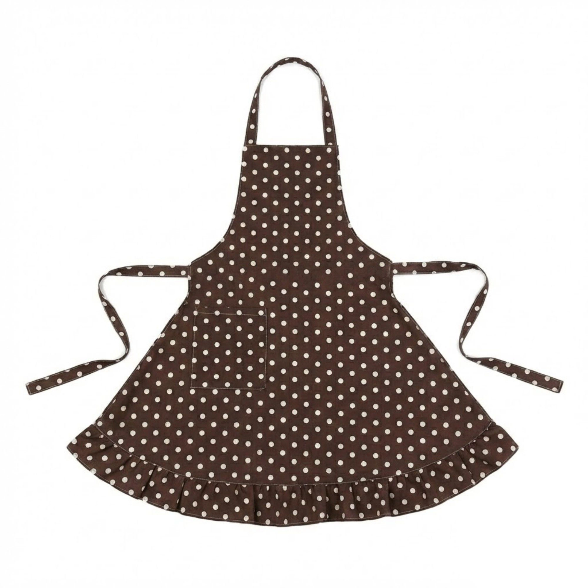 Alilang Women Polka Dot Kitchen Apron with Adjustable Neck Strap Front Pocket and Ruffled Hem