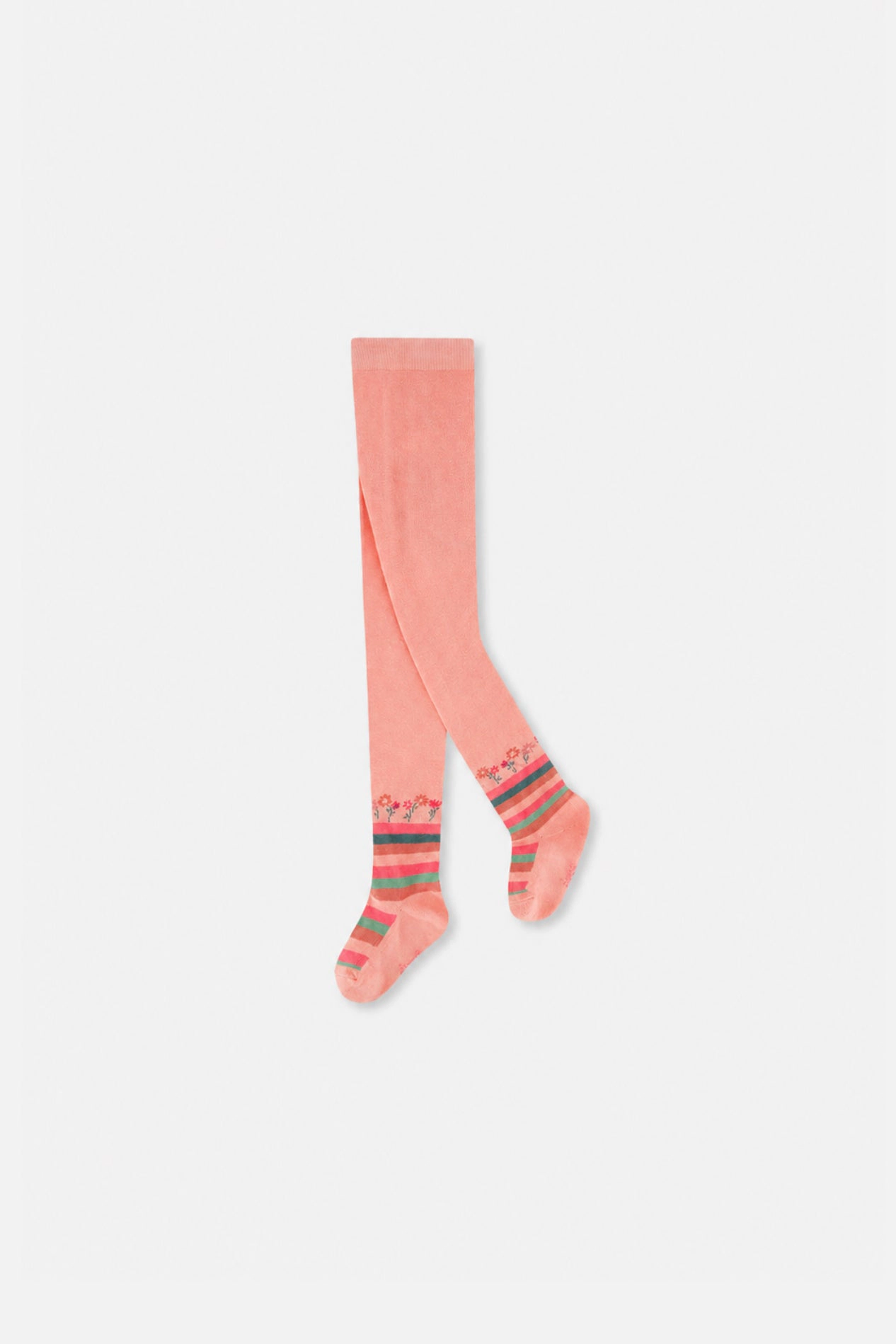 Deux par Deux Girls Striped Floral Detail Knit Tights