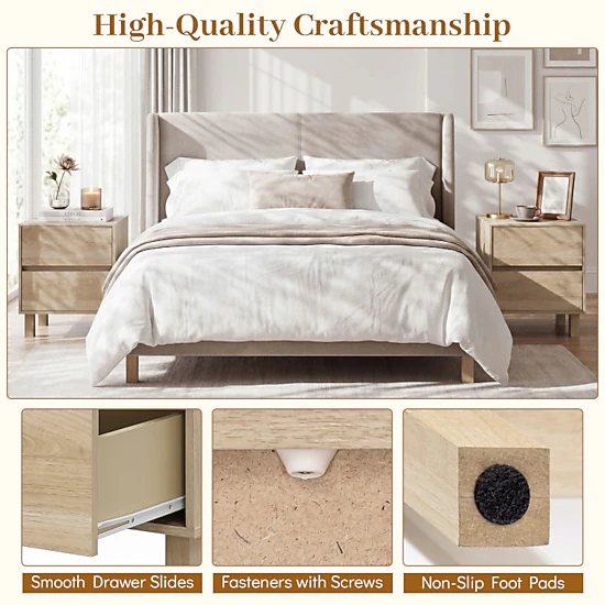 Hivvago Set Of 2 Modern Wooden End Table With 2 Storage Drawers