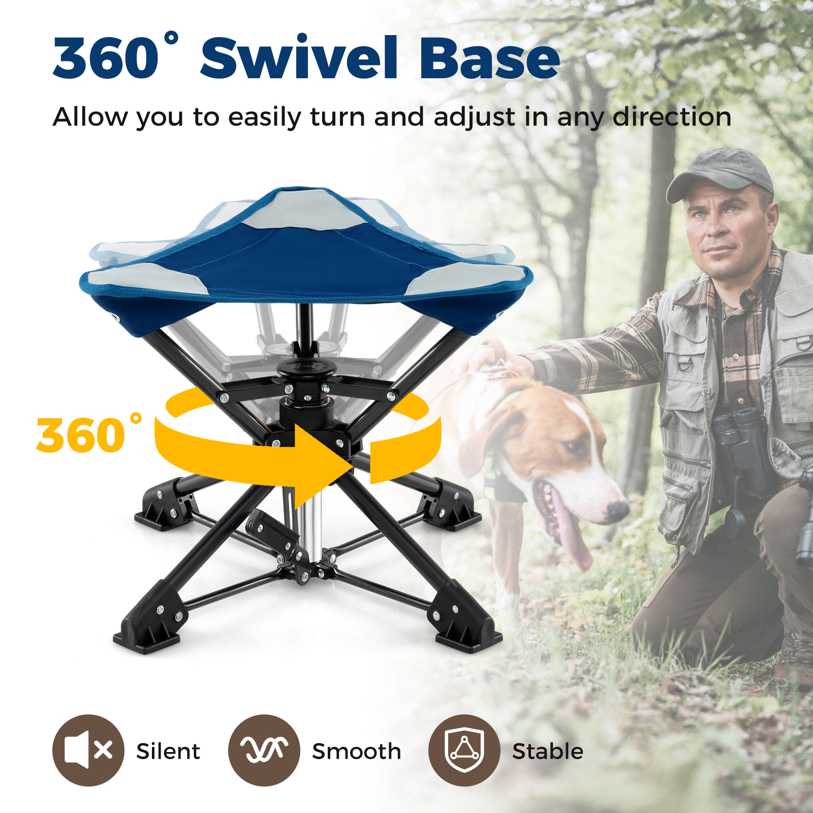 SUGIFT Blue 360-Degree Swivel Folding Camping Stool with Carry Bag 17-in W 14.5-in H 330-lb Seat Capacity