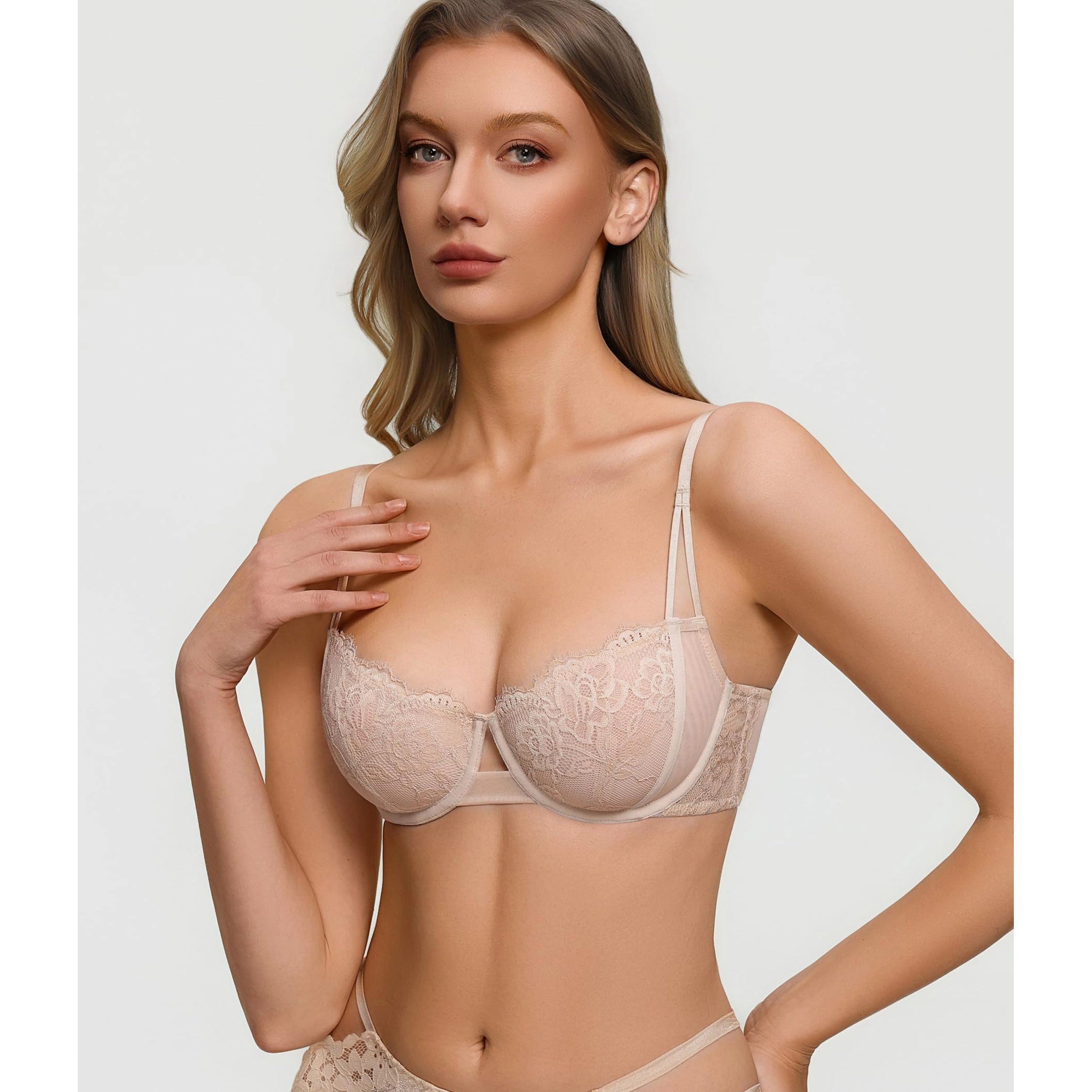 Avidlove Women's Floral Lace Mesh Unlined Underwire Balconette Demi Bra