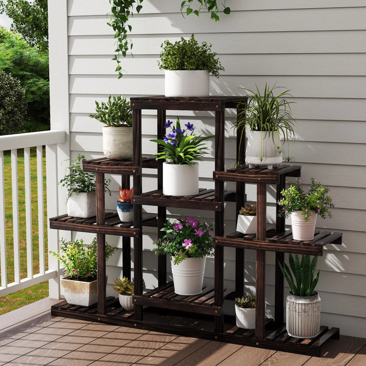 Hivvago Indoor Outdoor Wood Plant Stand Multi-Tiered Corner Plant Shelf Flowerpot Holder