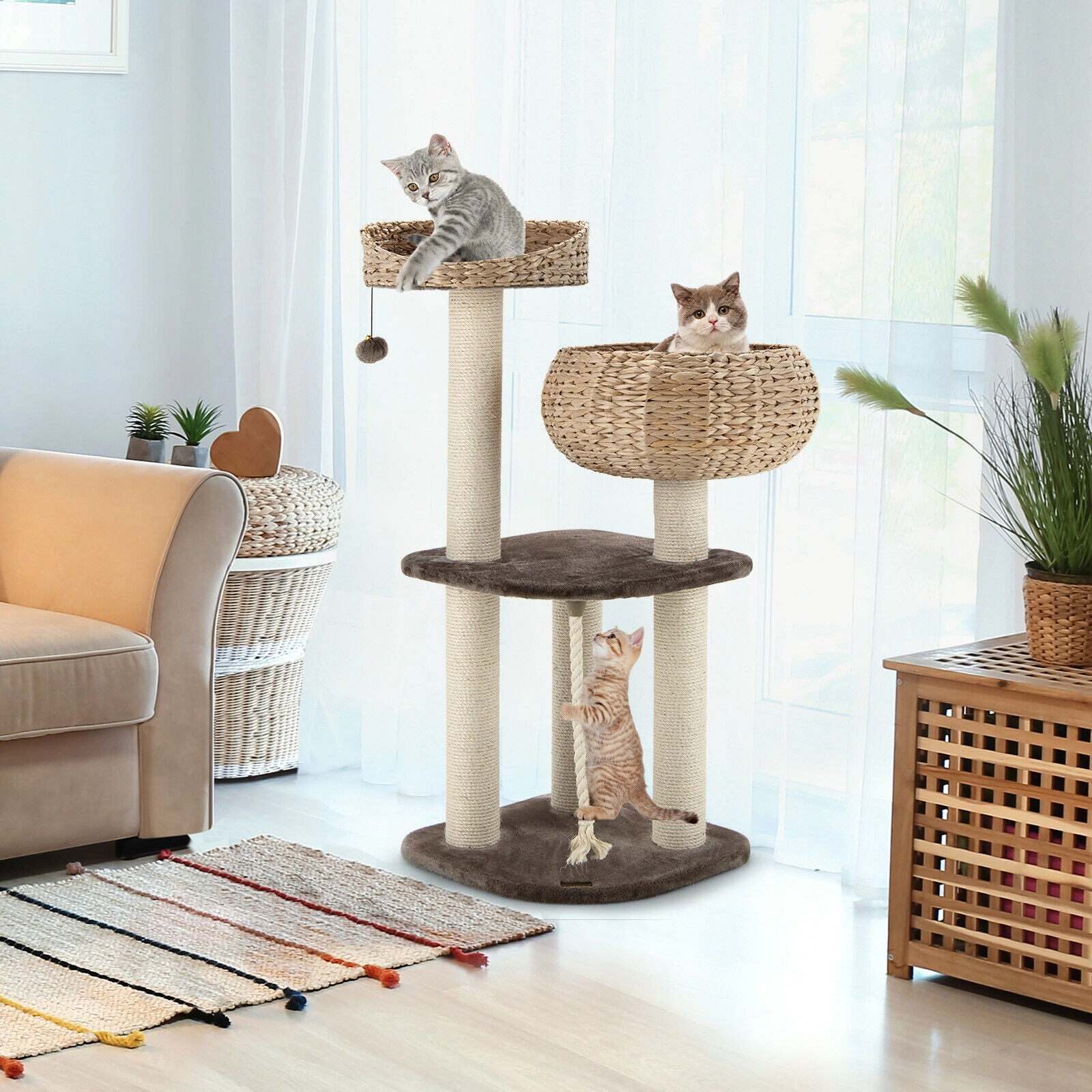 SUGIFT 41-in Rattan Cat Tree with Napping Perch 22-lb Capacity 41-in Tall Cat Furniture As Picture Shows Brown