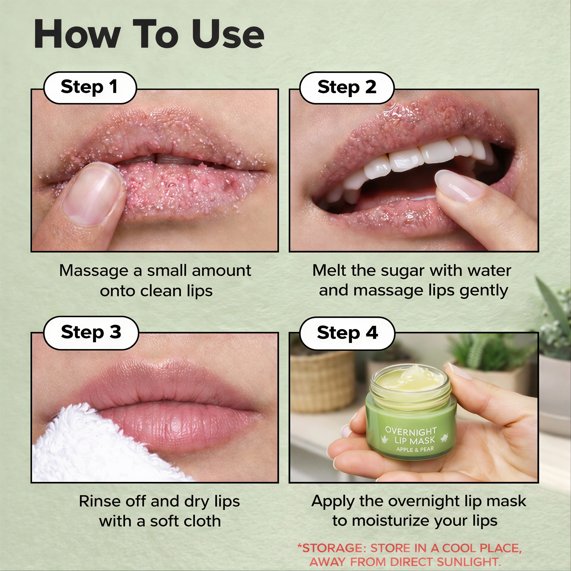 Lovery  Korean Skincare Lip Care Duo Set - Cherry Mint Exfoliating Lip Scrub & Apple and Pear Overnight Lip Mask