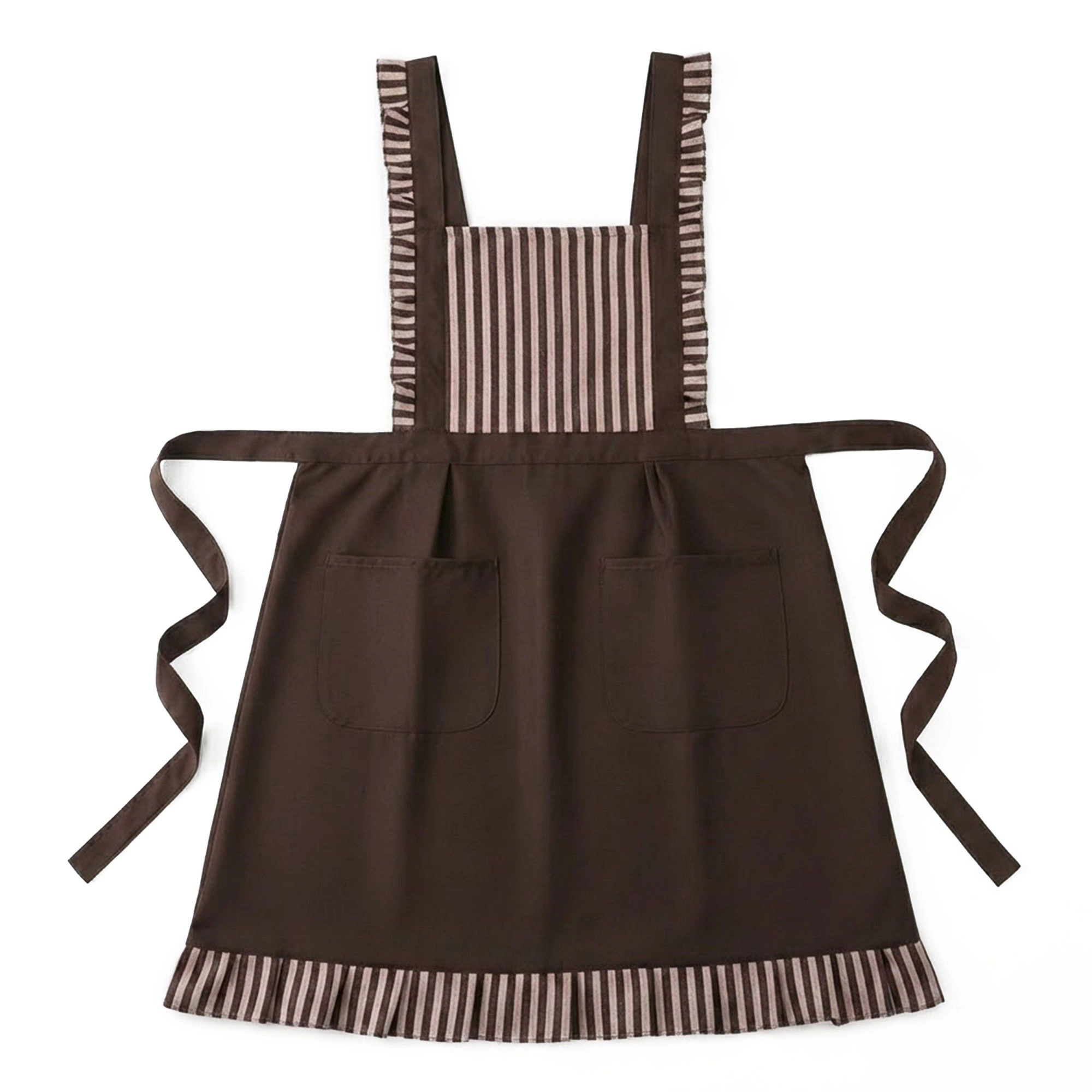 Alilang Unisex Striped Full Bib Apron with Ruffle Straps Dual Pockets and Waist Ties