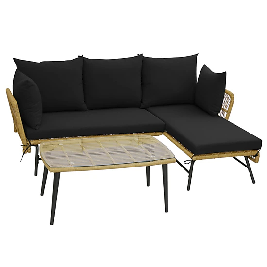 Hivvago 3 Pieces L-Shaped Patio Sofa With Cushions And Tempered Glass Table