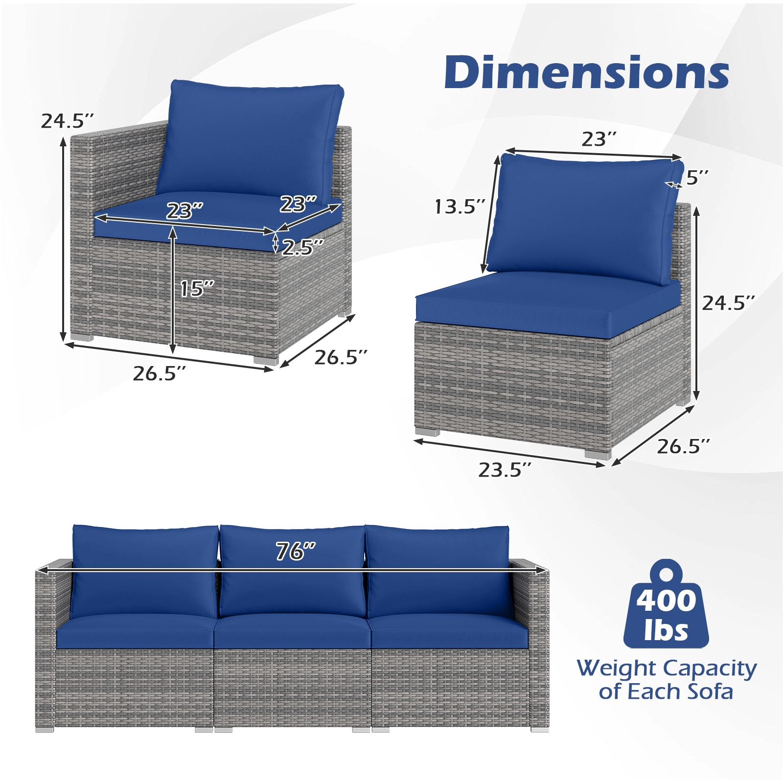 SUGIFT 3-Piece PE Rattan Patio Sectional Sofa Set Cushions 400-lb Capacity Modular Right/Left Arm & Armless Sofas Mix