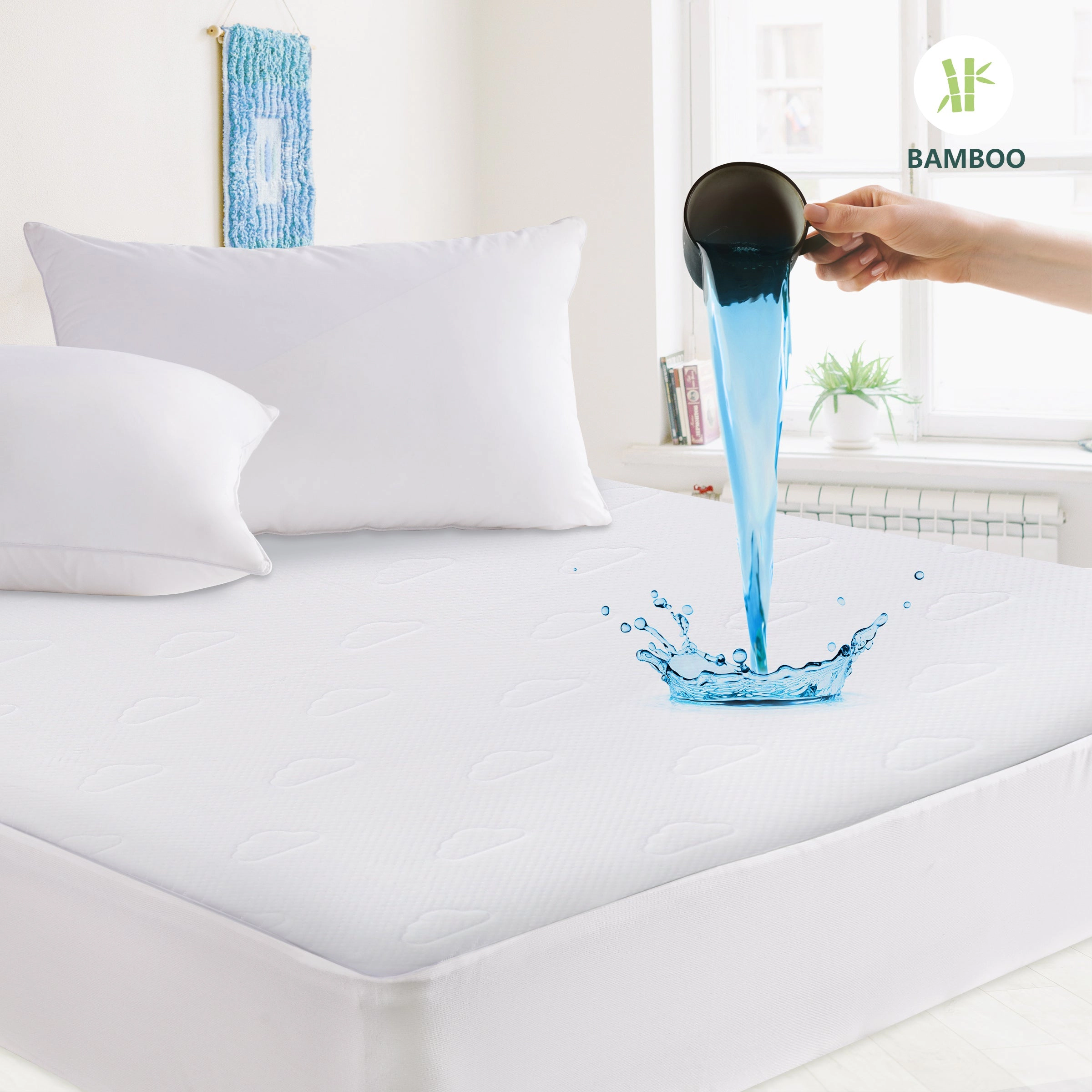 MarCielo Cooling Waterproof Mattress Protector - Premium Soft Breathable Viscose Fitted Bed Cover